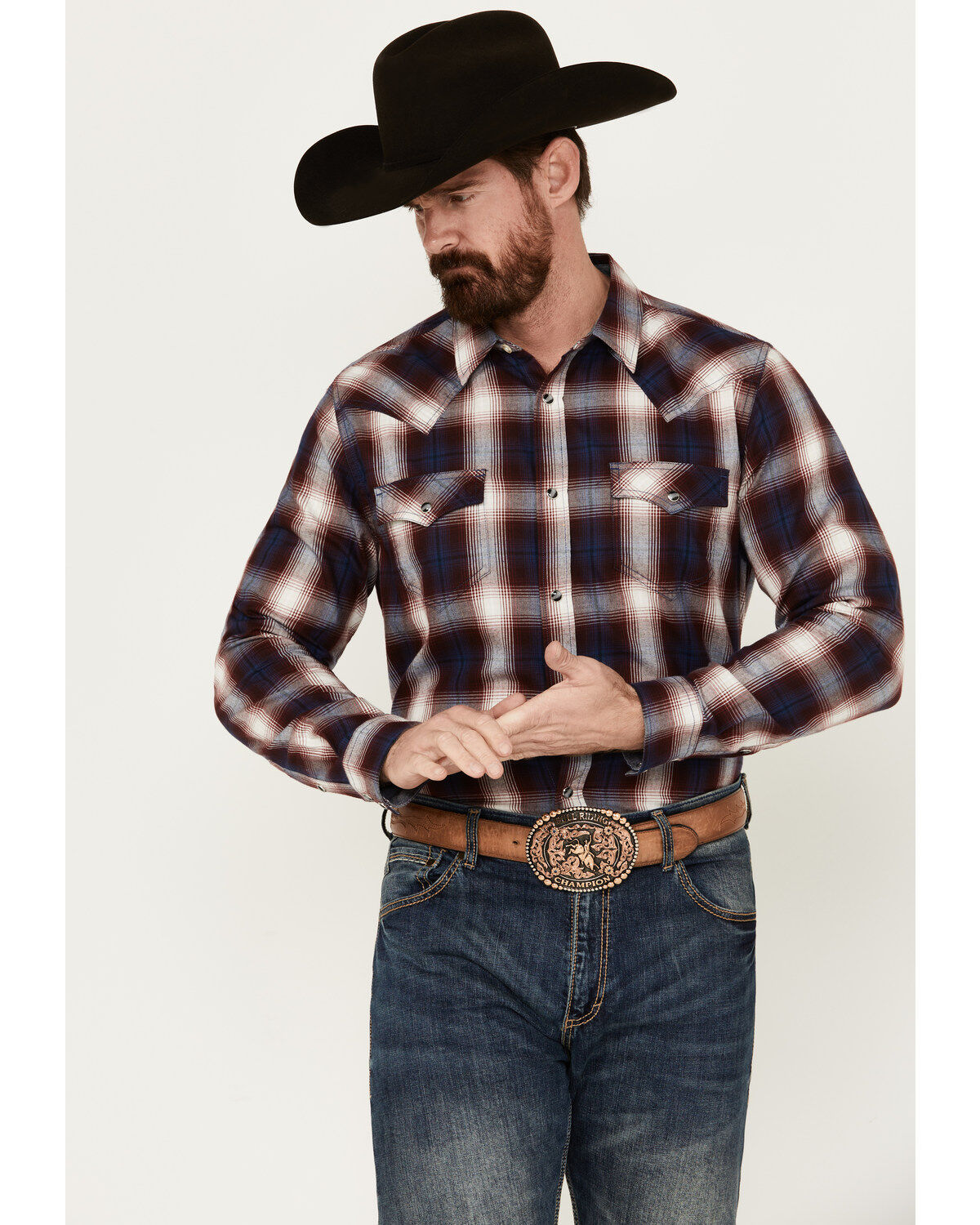Cody James Men's Uncle Sam Plaid Print Long Sleeve Snap Western Shirt