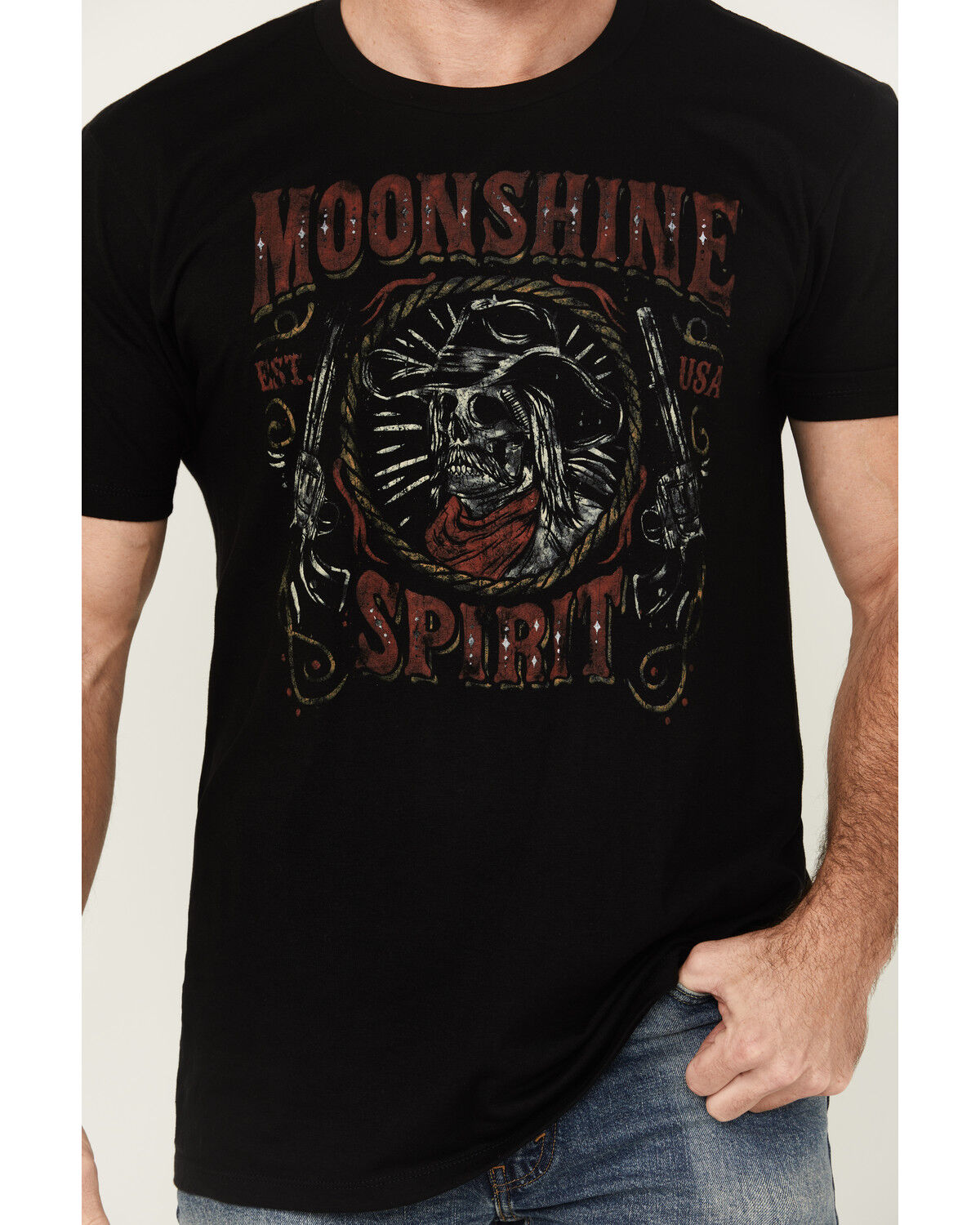 Moonshine Spirit Men's Skeleton Cowboy Short Sleeve Graphic T-Shirt