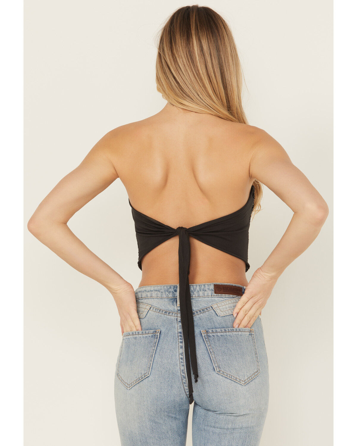 Originality Women's Sequin Strapless Graphic Bandana Top