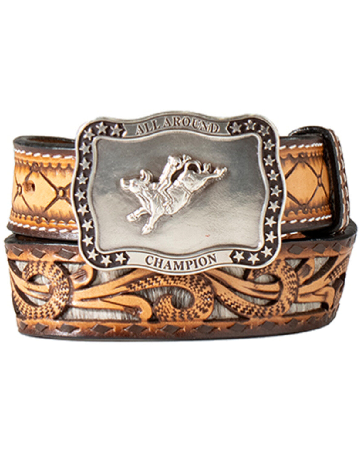 M & F Western Boys' Tooled Leather Belt