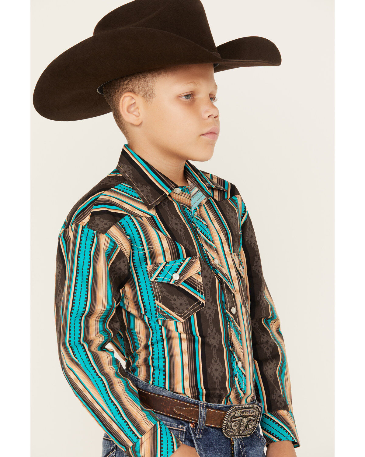 Rock & Roll Denim Boys' Southwestern Stripe Print Long Sleeve Snap Stretch Western Shirt