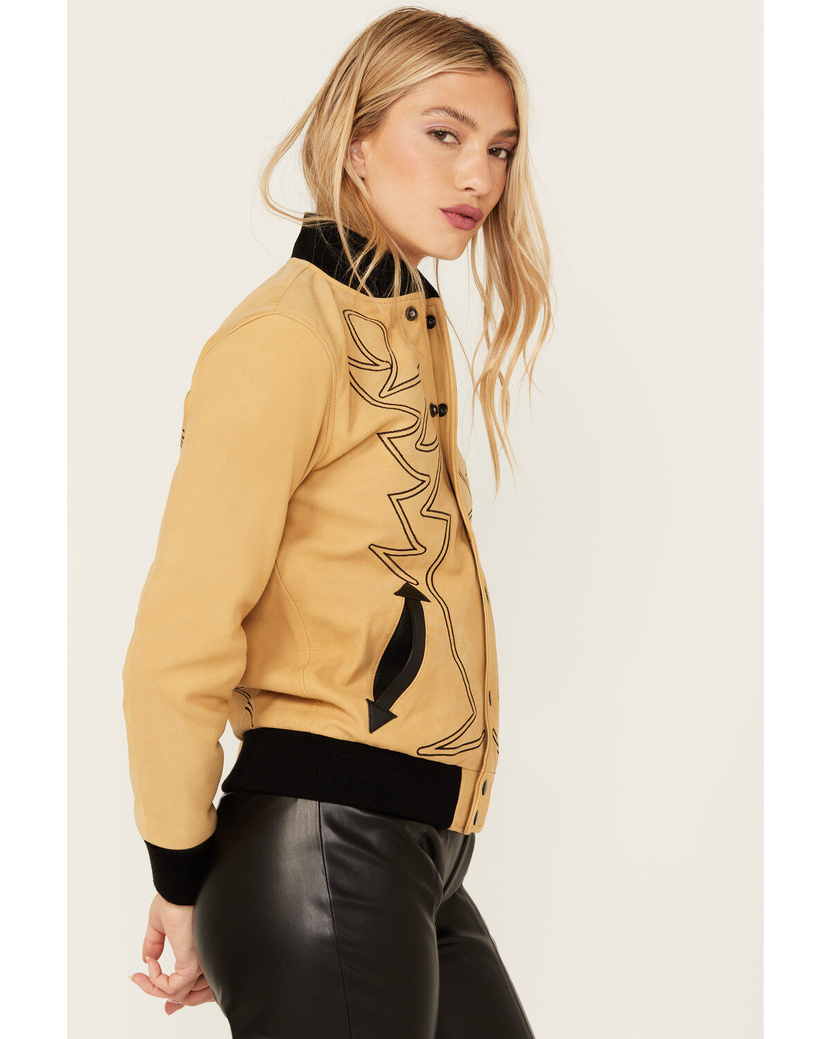 Western & Co Women's Embroidered Leather Bomber Jacket