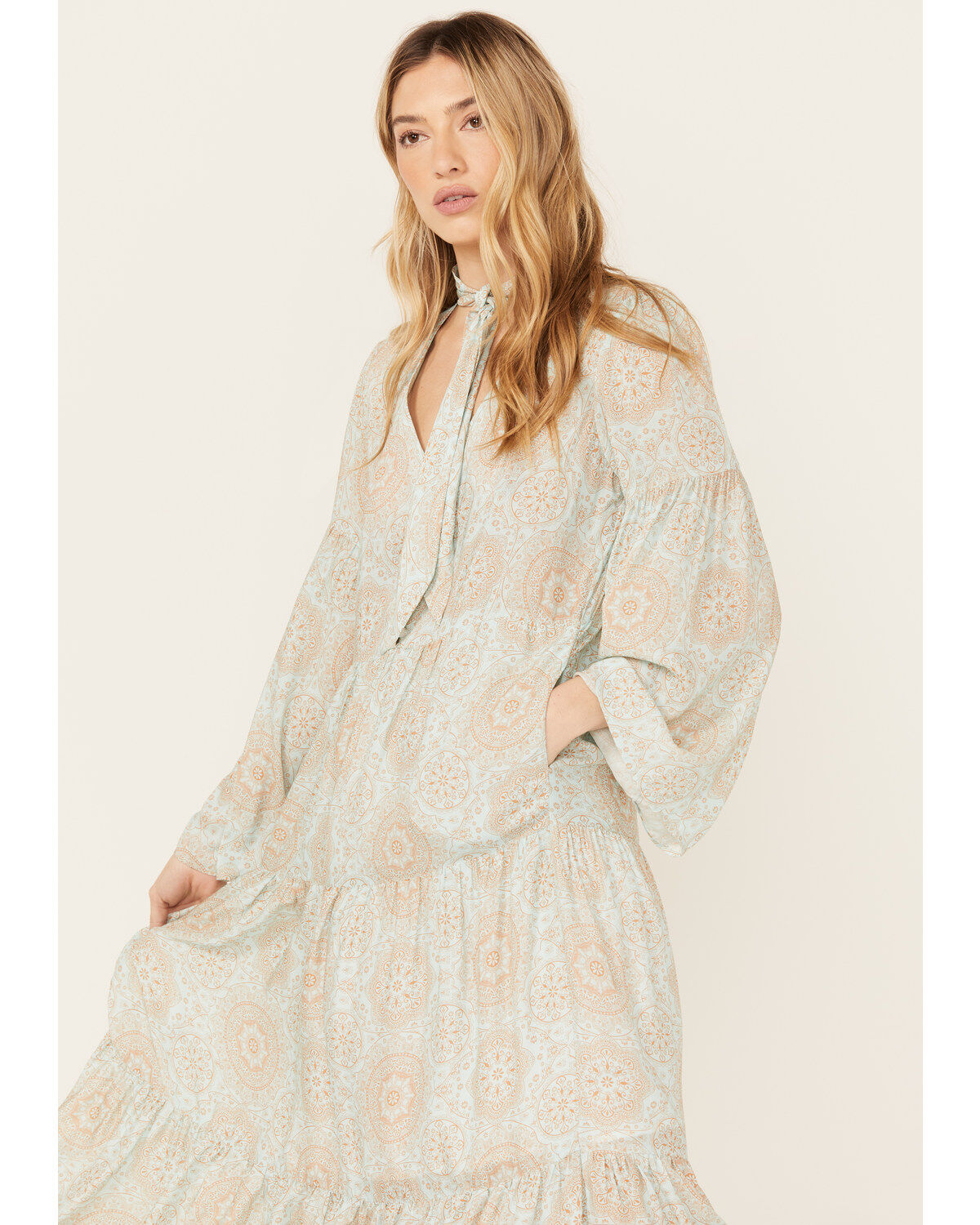Stetson Women's Geo Print Long Sleeve Midi Dress