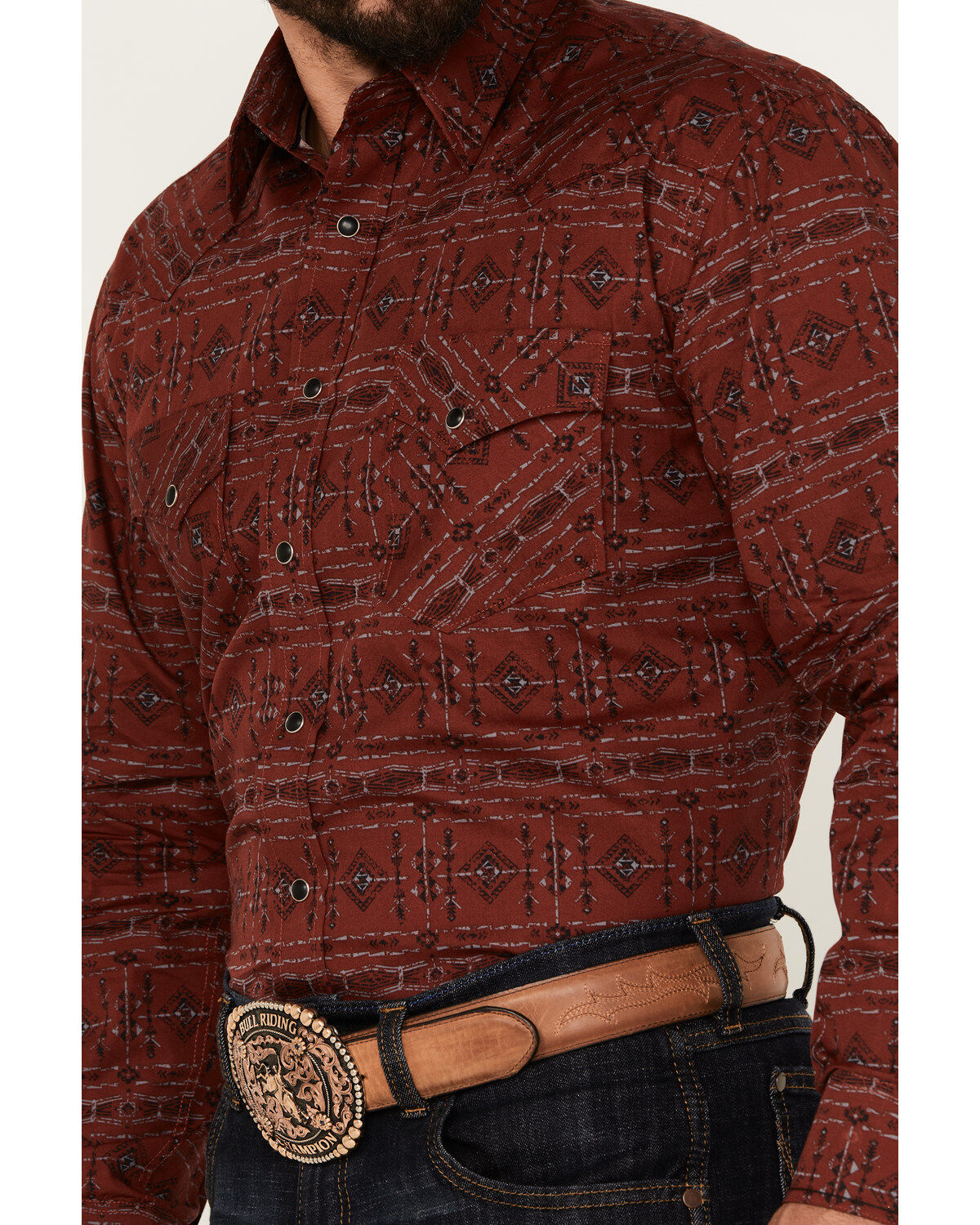 Rough Stock by Panhandle Men's Southwestern Print Long Sleeve Snap Western Shirt