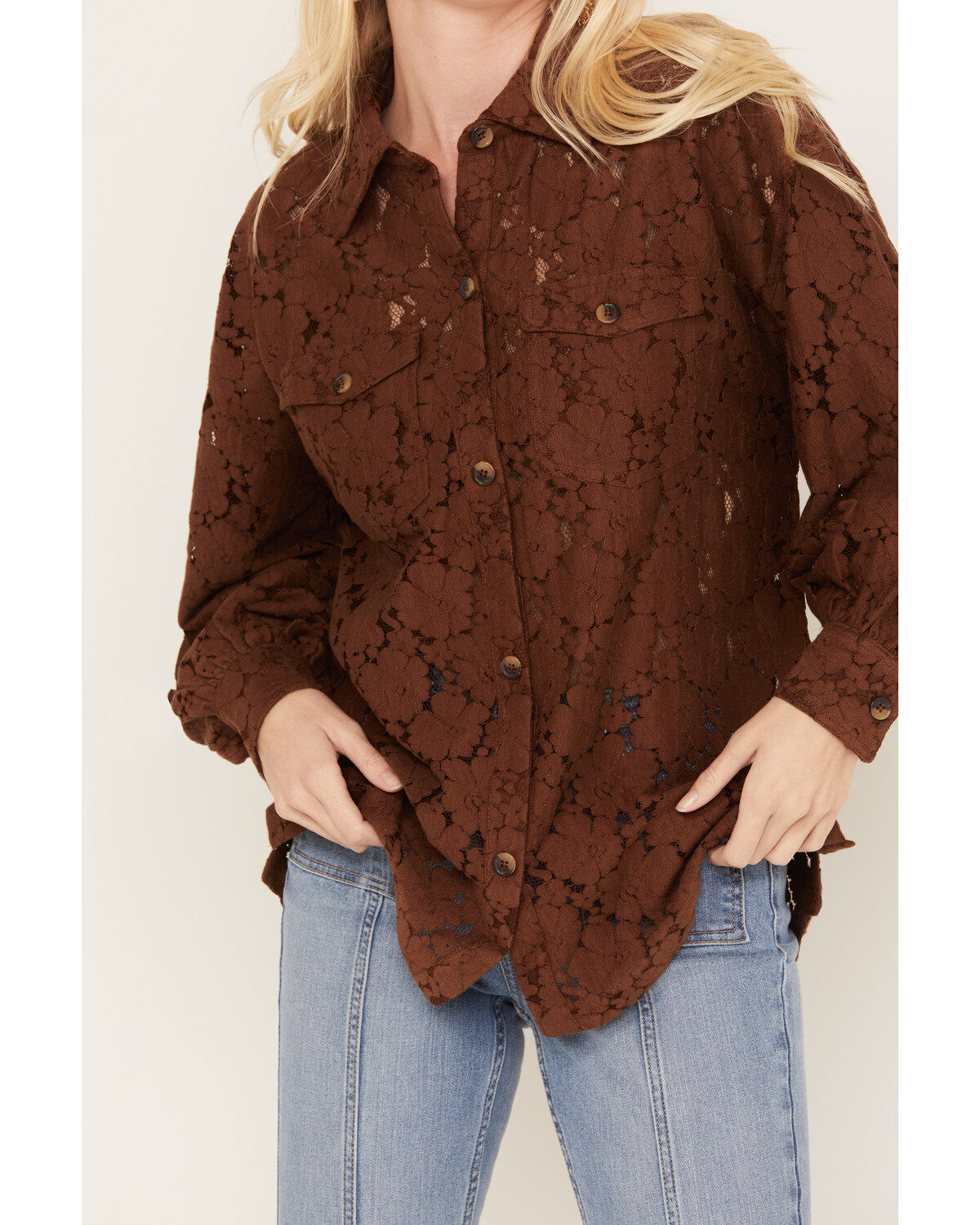Shyanne Women's Lace Fringe Button-Down Shacket