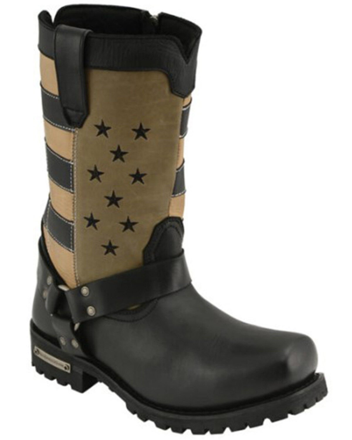 Milwaukee Leather Men's Stars And Stripes Motorcycle Harness Boots Square Toe - Extended Sizes