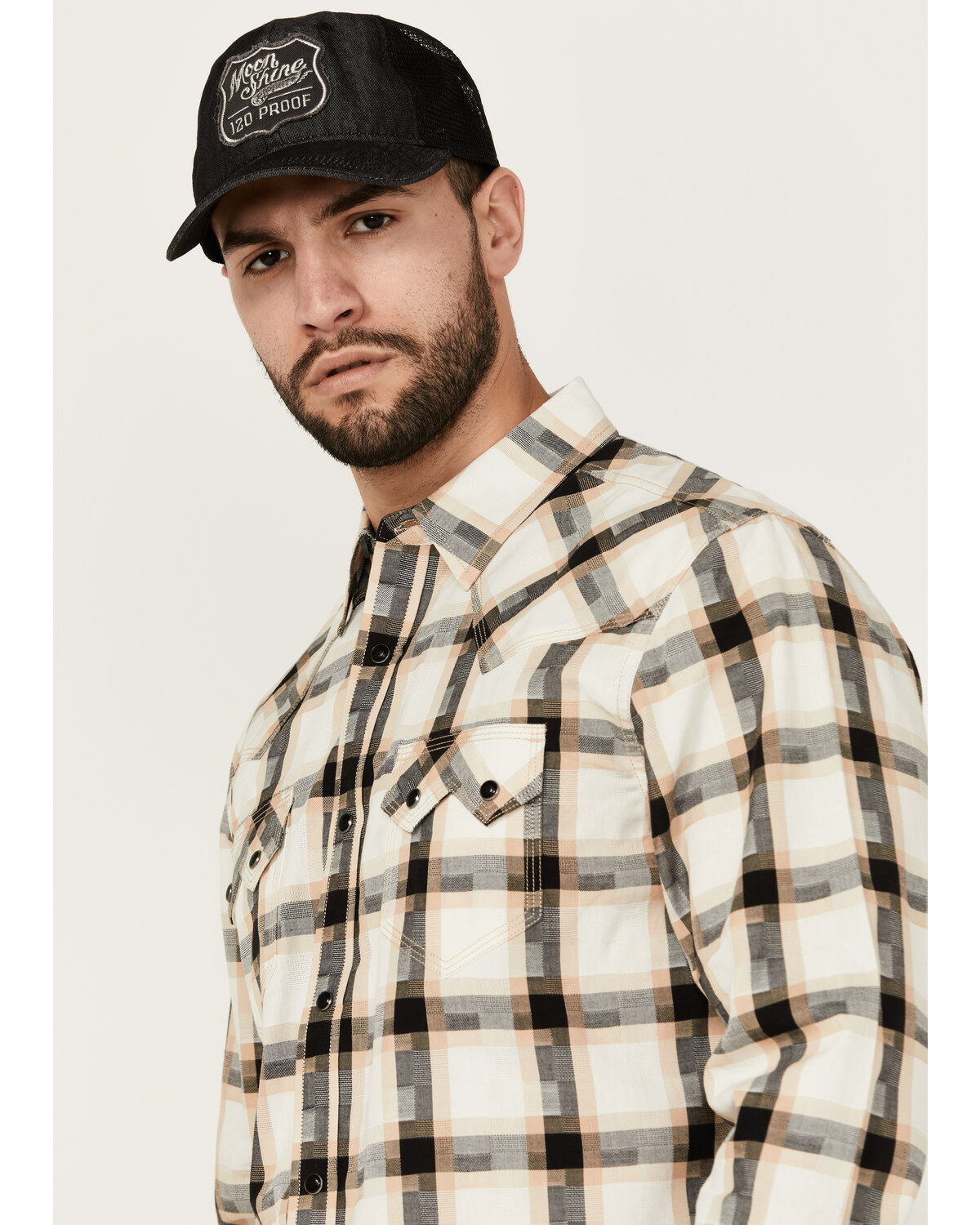 Moonshine Spirit Men's Crescendo Plaid Print Long Sleeve Snap Western Shirt