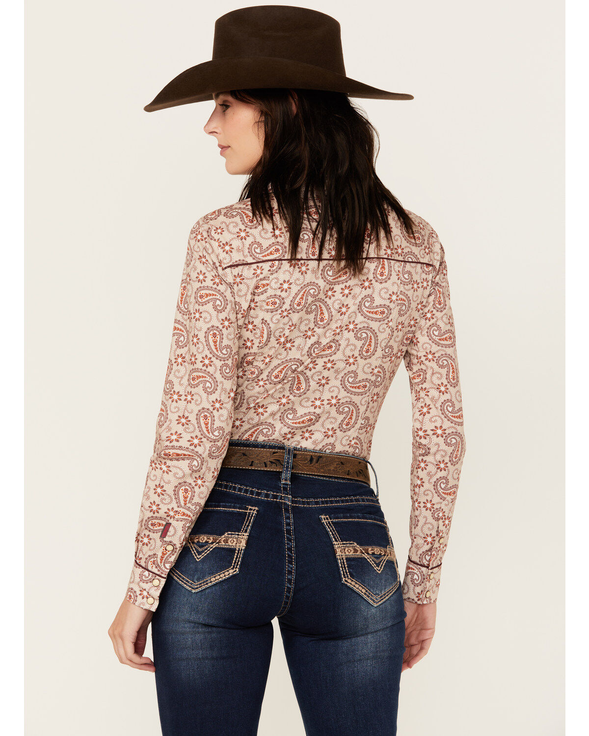 Rock & Roll Denim Women's Paisley Print Double Piping Long Sleeve Snap Western Shirt