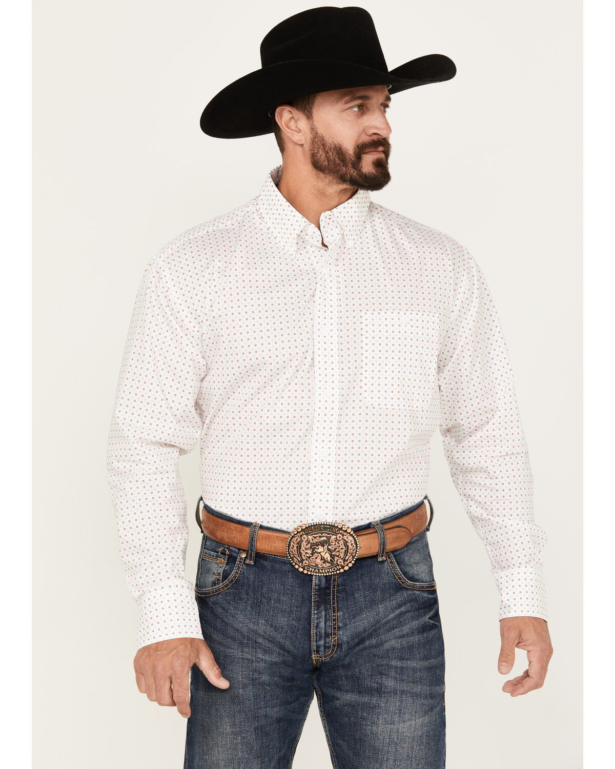 George Strait by Wrangler Men's Geo Print Long Sleeve Button-Down Shirt