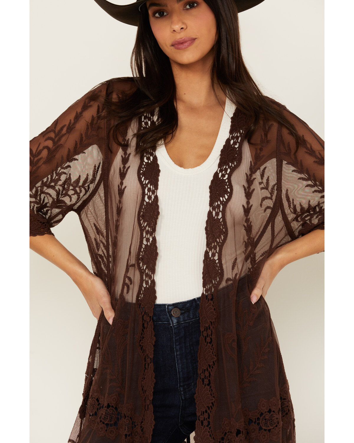 Shyanne Women's Long Knit Lace Kimono