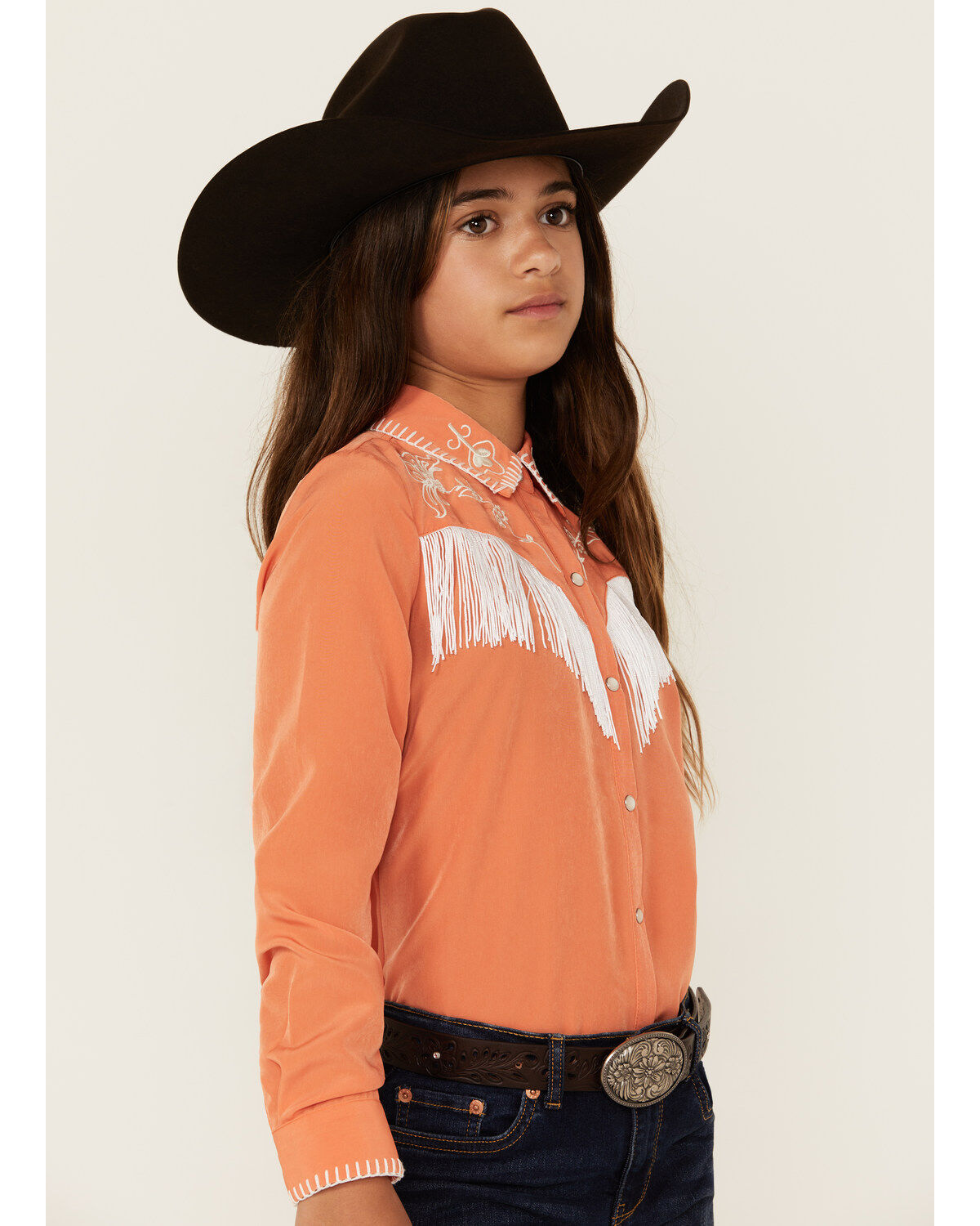 Rock & Roll Denim Girls' Fringe Long Sleeve Pearl Snap Western Shirt