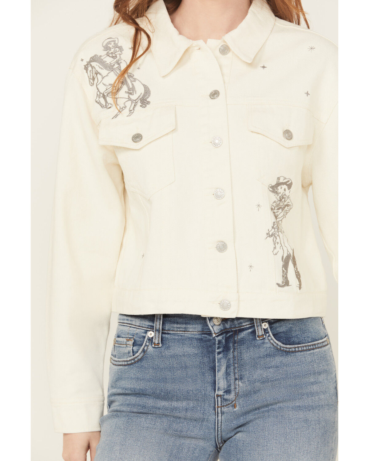 Blue B Women's Cowgirl Embroidered Denim Trucker Jacket