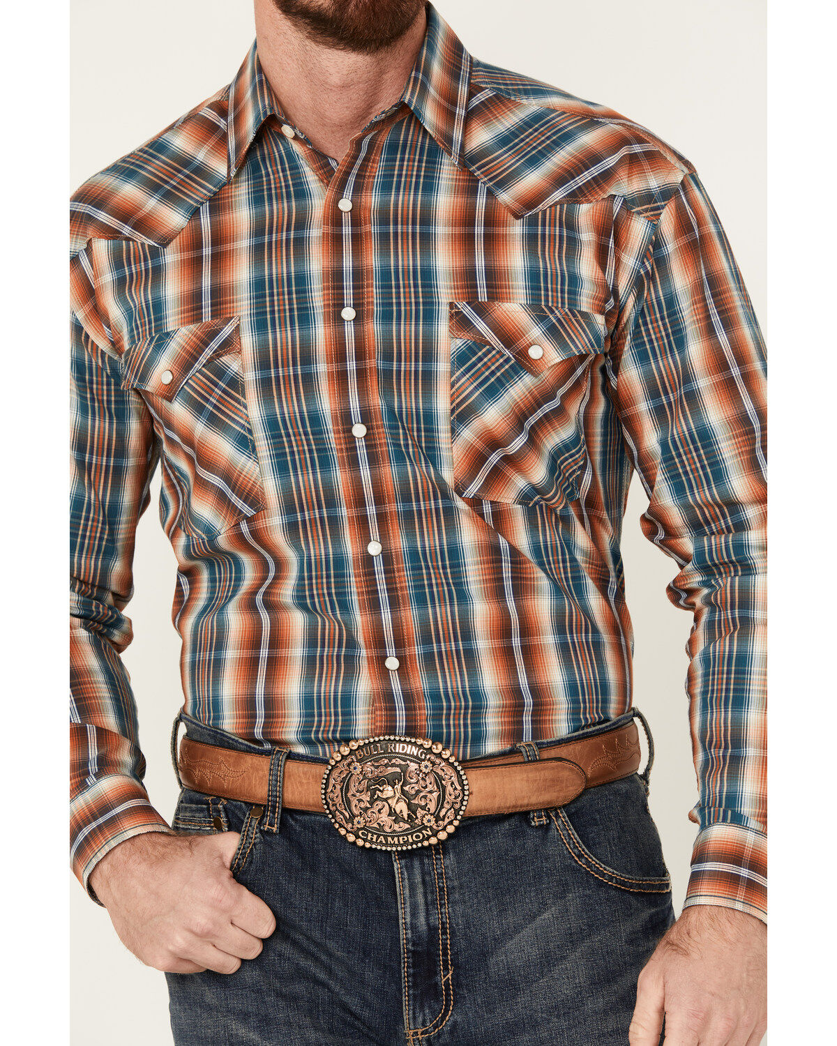 Panhandle Men's Plaid Print Long Sleeve Snap Stretch Western Shirt - Big