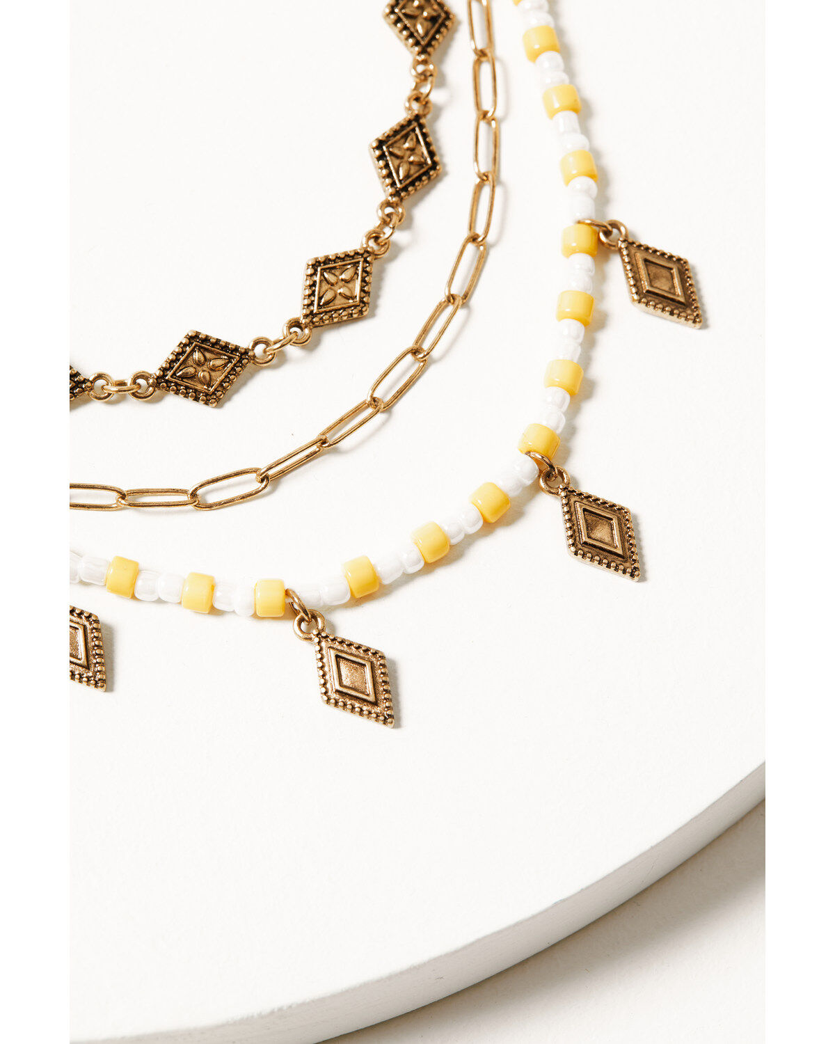 Shyanne Women's Yellow & Gold Beaded Diamond Charm Layered Necklace