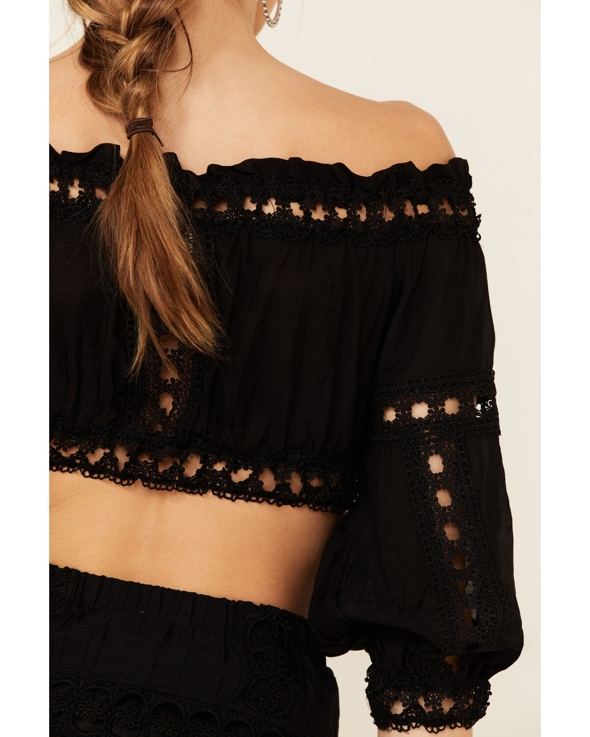 Revel Women's Cropped Off Shoulder Crochet Top