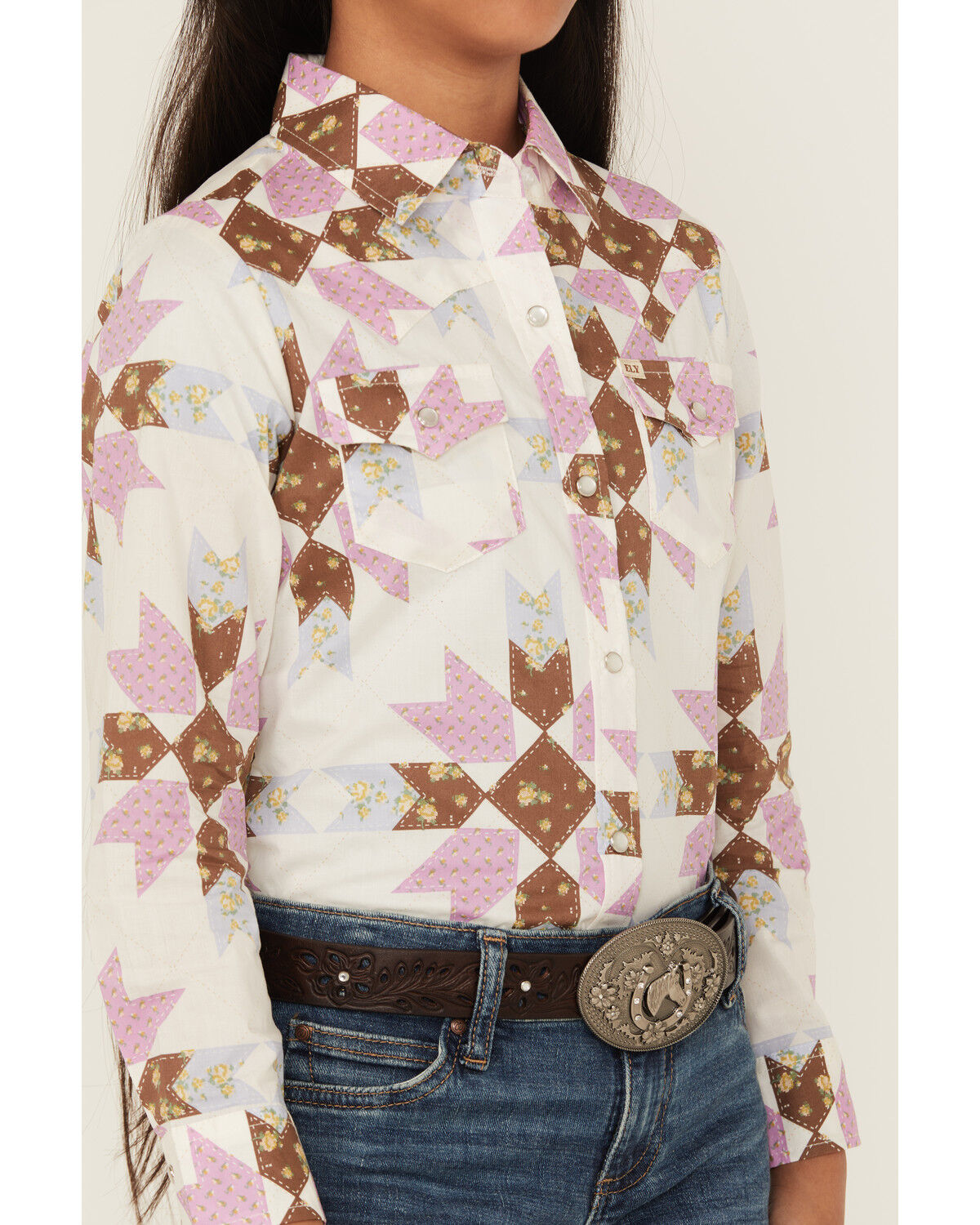 Cowboygirl by Jenna Paulette Girls' Patchwork Print Long Sleeve Pearl Snap Western Shirt