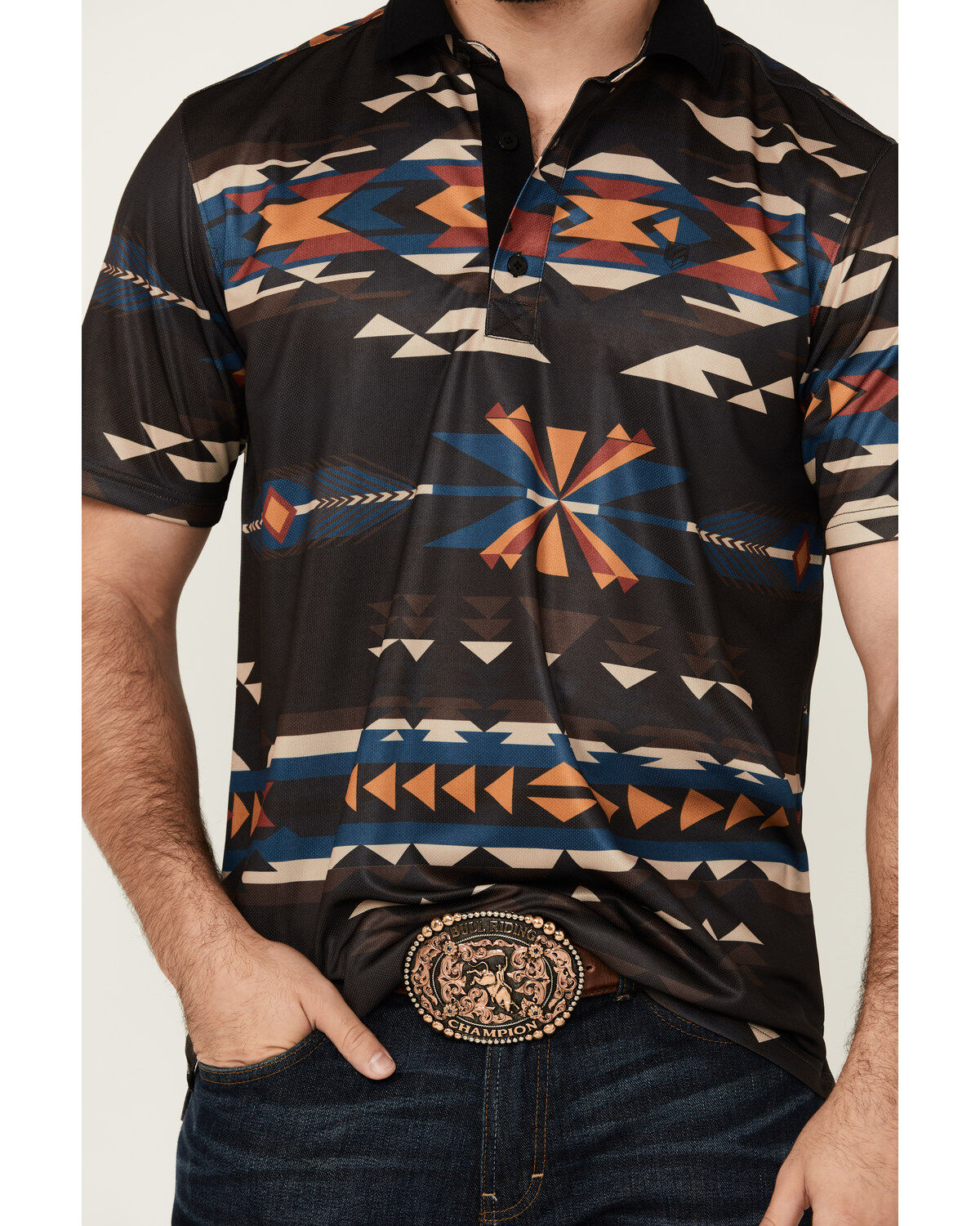 RANK 45® Men's Tarnation Southwestern Short Sleeve Button-Down Polo Shirt