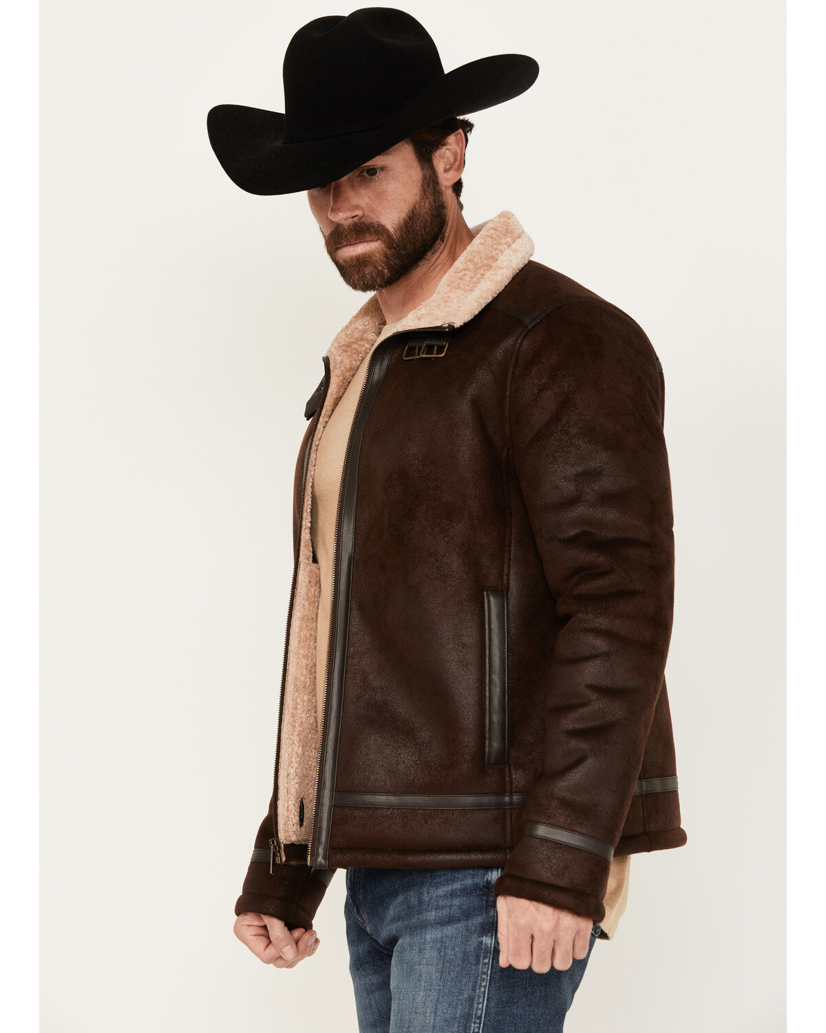 Moonshine Spirit Men's Sherpa Lined Faux Leather Jacket