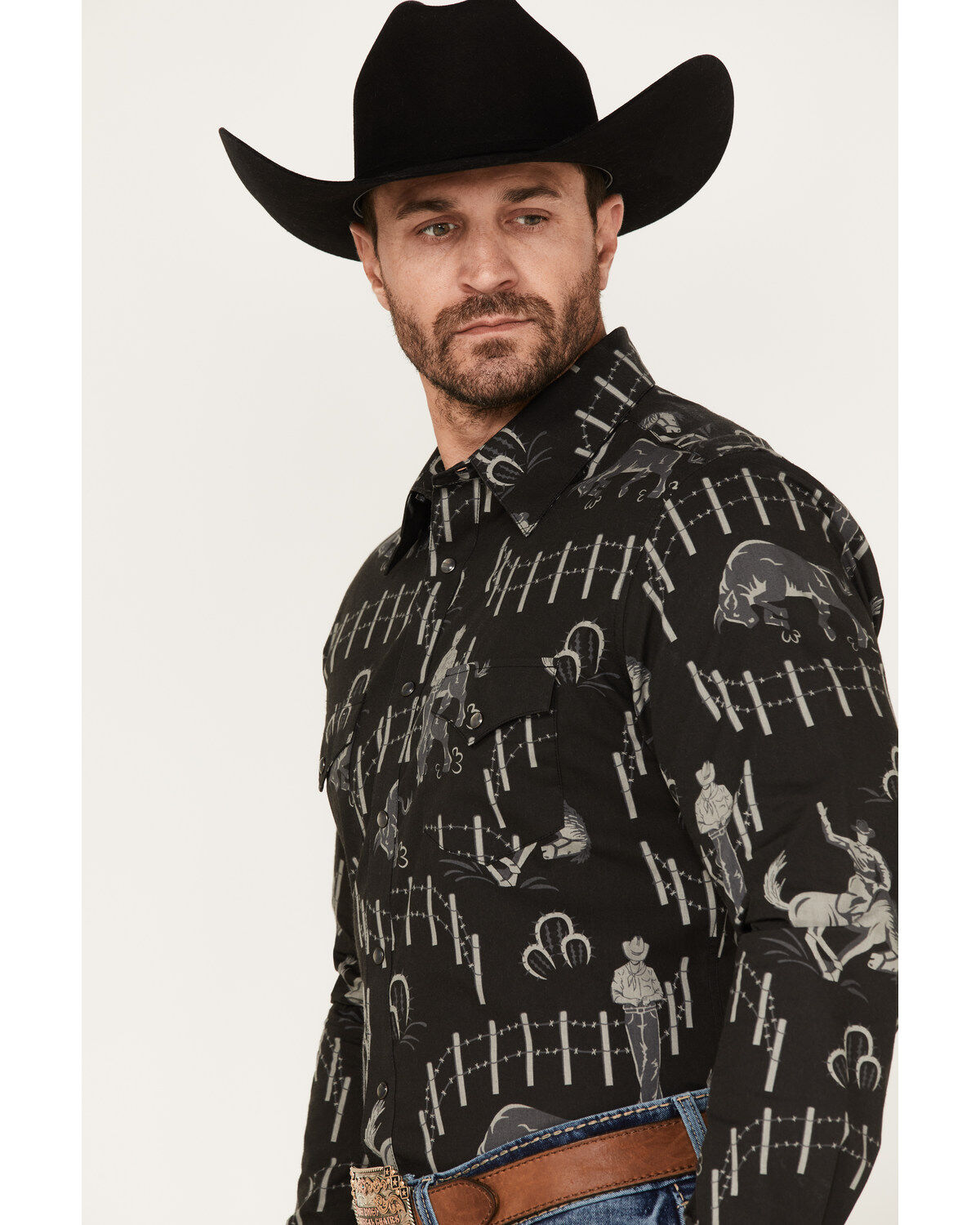 Rock & Roll Denim Panhandle Men's Vintage 46 Print Long Sleeve Snap Shirt