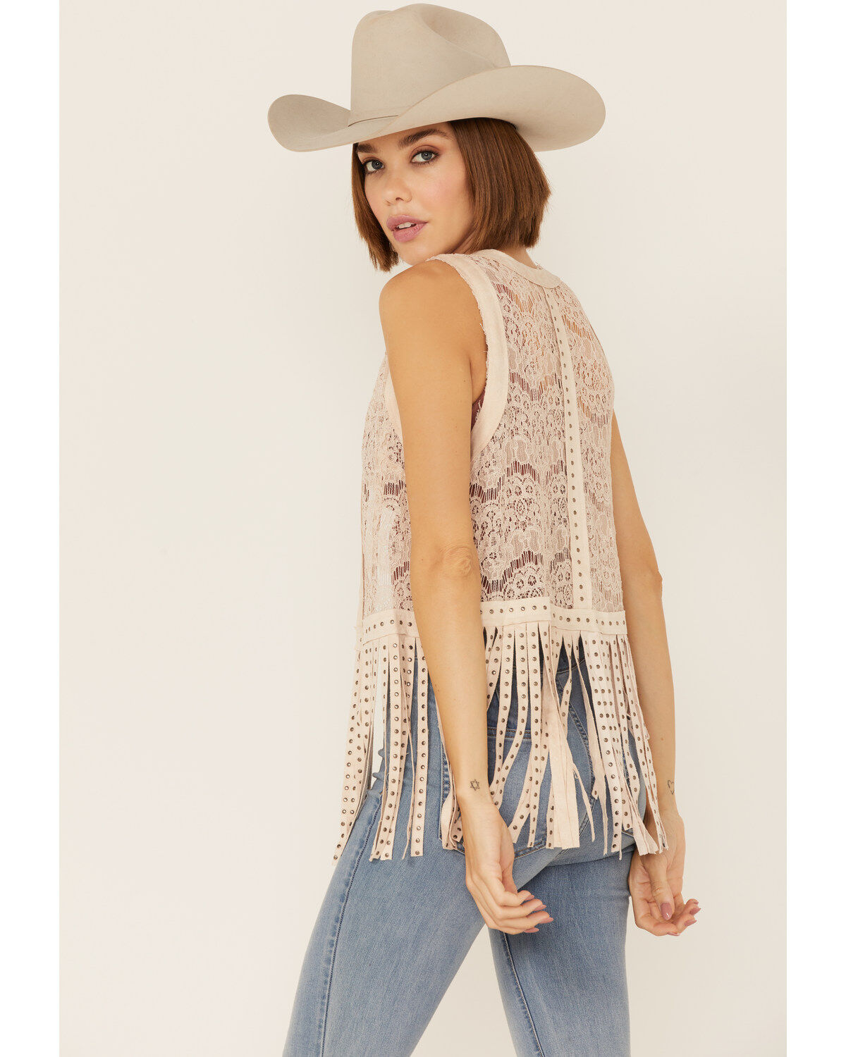 Vocal Women's Lace Studded Fringe Vest