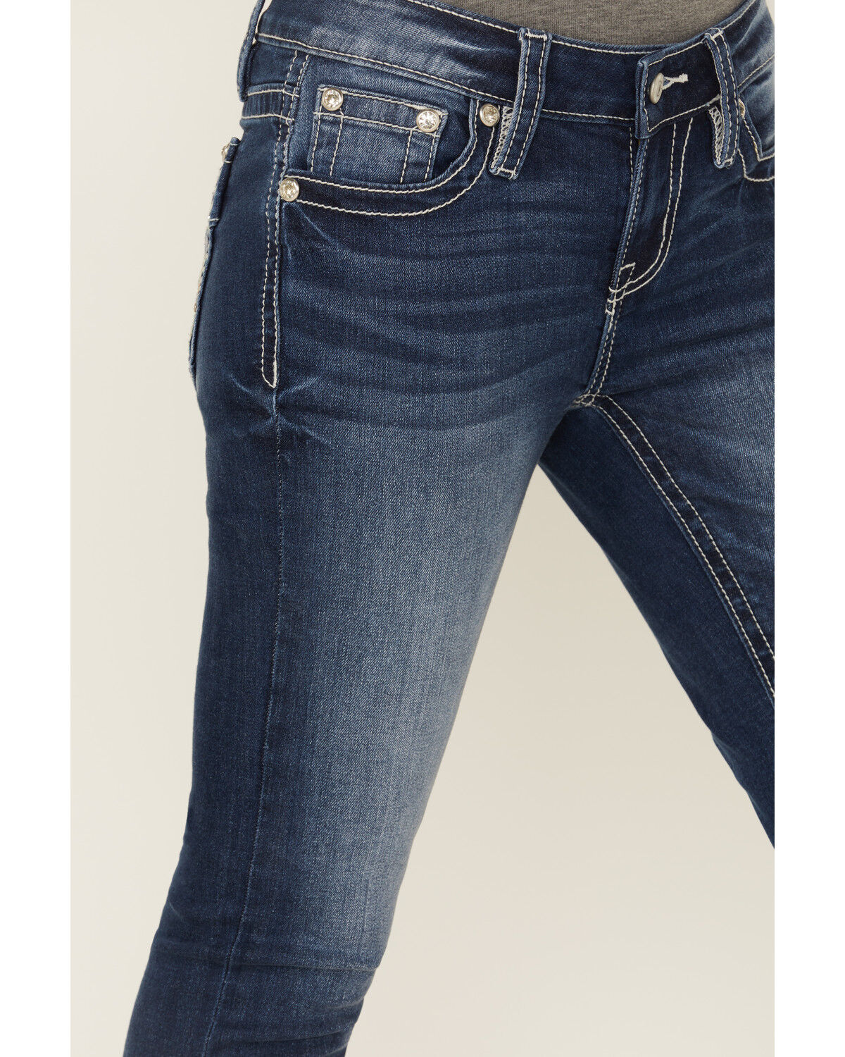 Shyanne Women's Embroidered Dark Wash Mid Rise Bootcut Stretch Denim Jeans