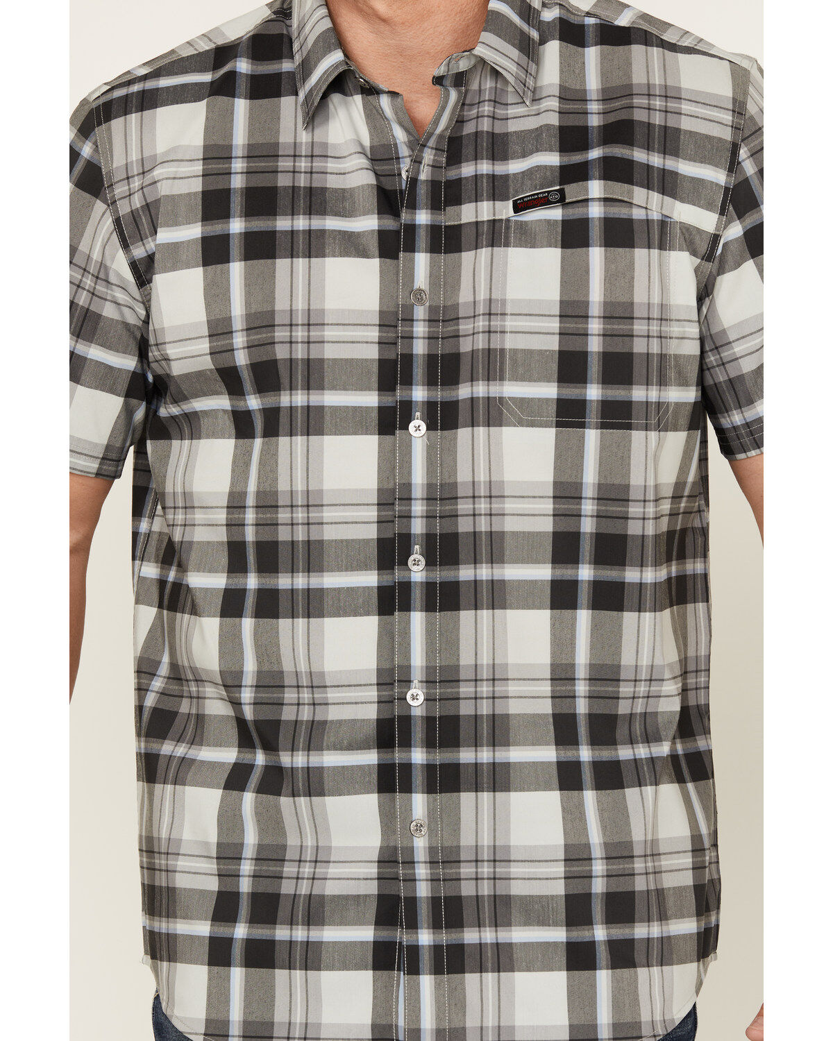 ATG by Wrangler Cedar Plaid Print Short Sleeve Button-Down Performance Western Shirt