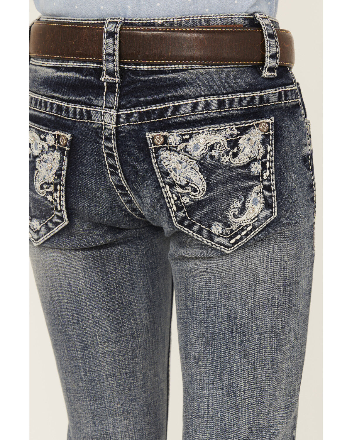 Shyanne Little Girls' Medium Wash Faded Paisley Pocket Stretch Bootcut Jeans