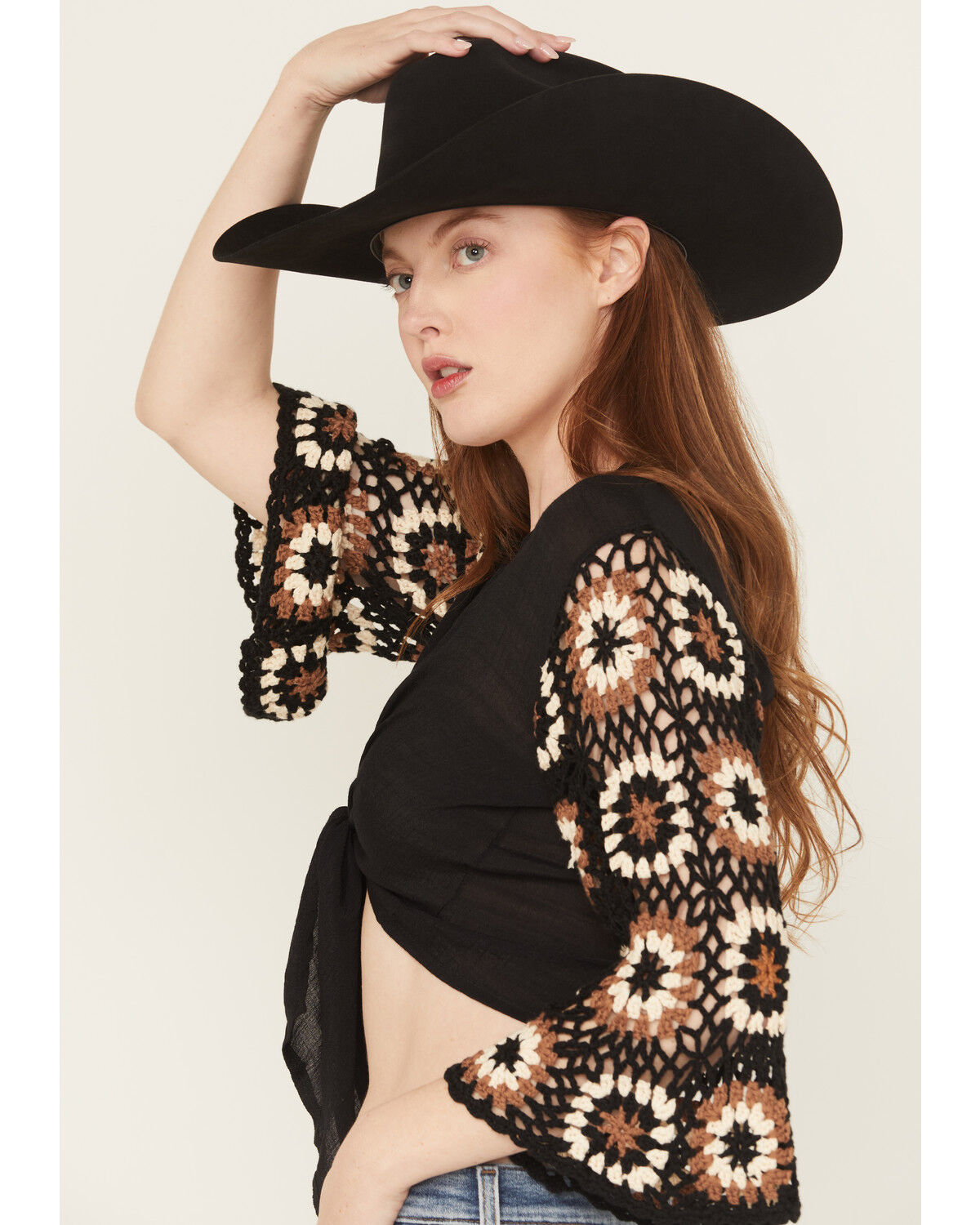 Revel Women's Crochet Tie-Front Long Sleeve Shirt