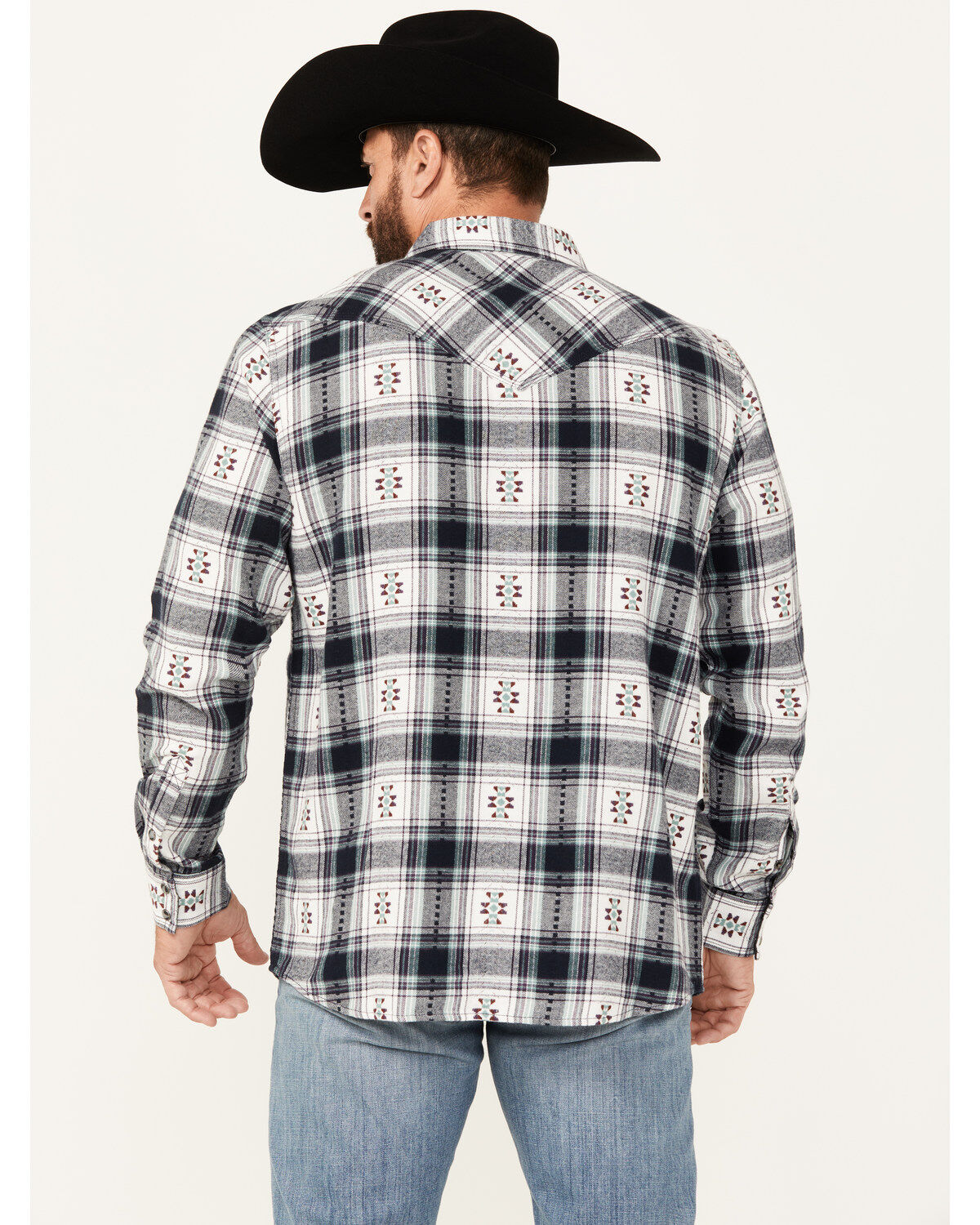 Moonshine Spirit Men's Smoke Signal Southwestern Plaid Print Long Sleeve Snap Western Shirt