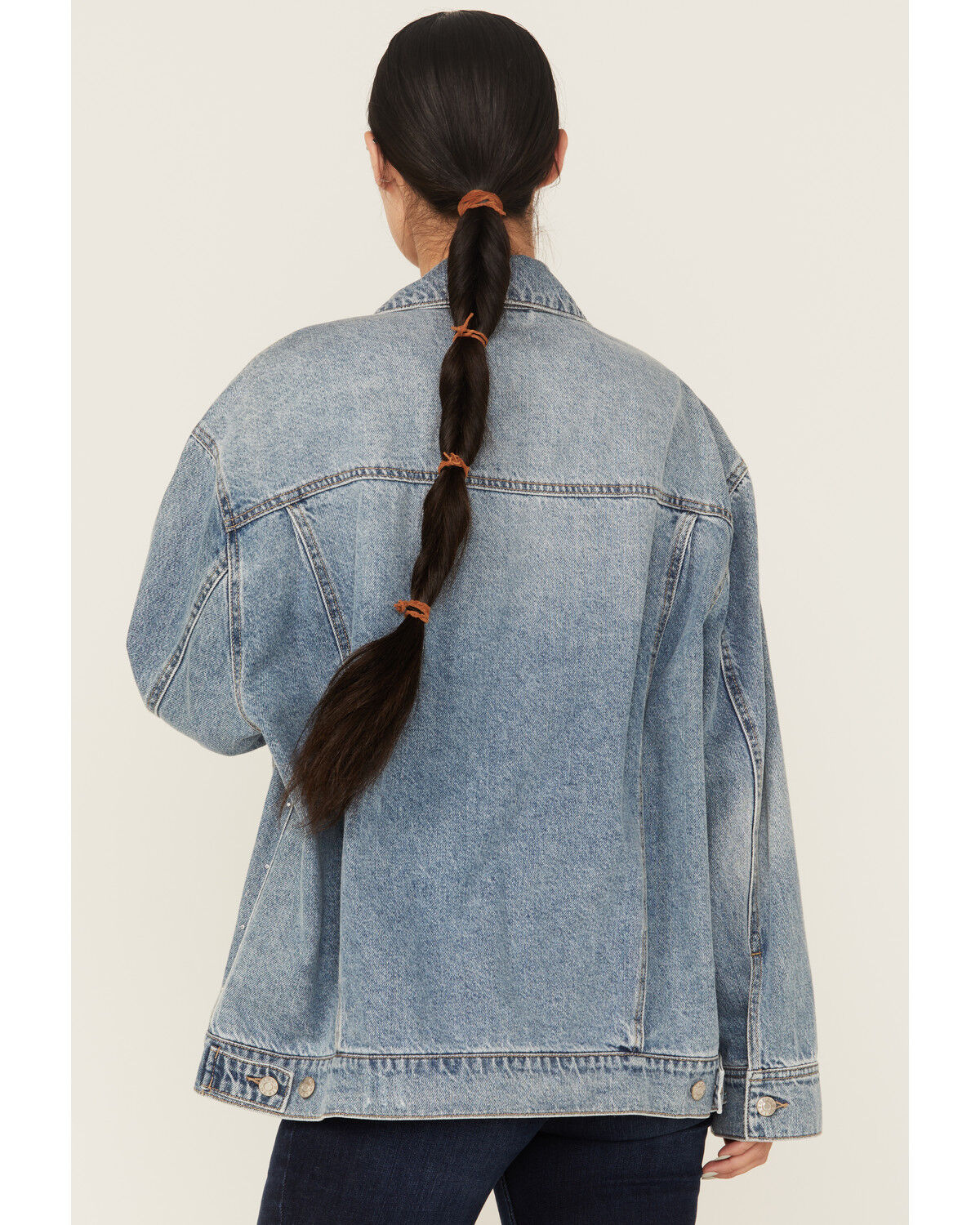 Daze Women's Beau Medium Wash Oversized Studded Denim Jacket