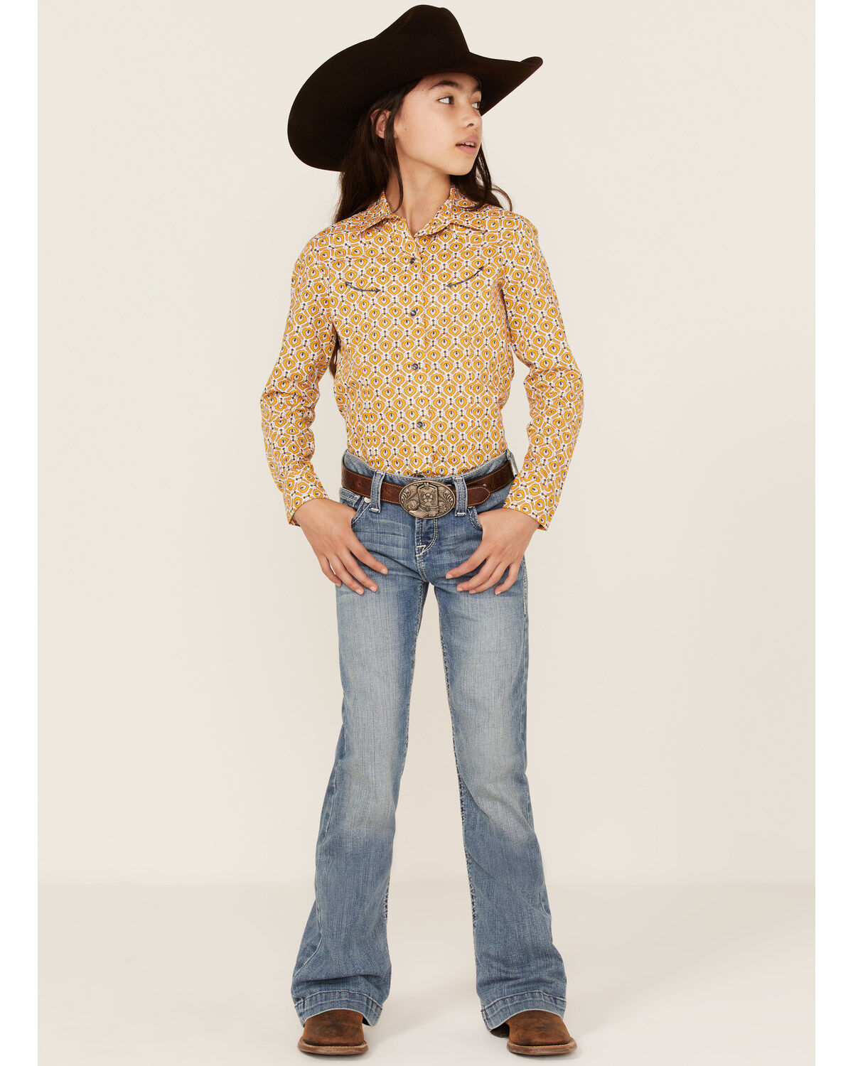 Cruel Girl Girl's Medallion Print Long Sleeve Western Snap Shirt