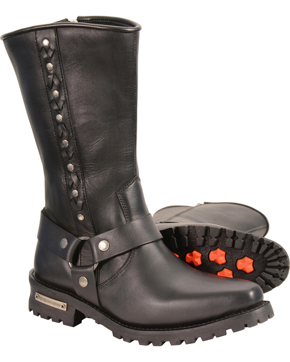 Milwaukee Leather Men's Braid & Rivet Harness Boots - Square Toe