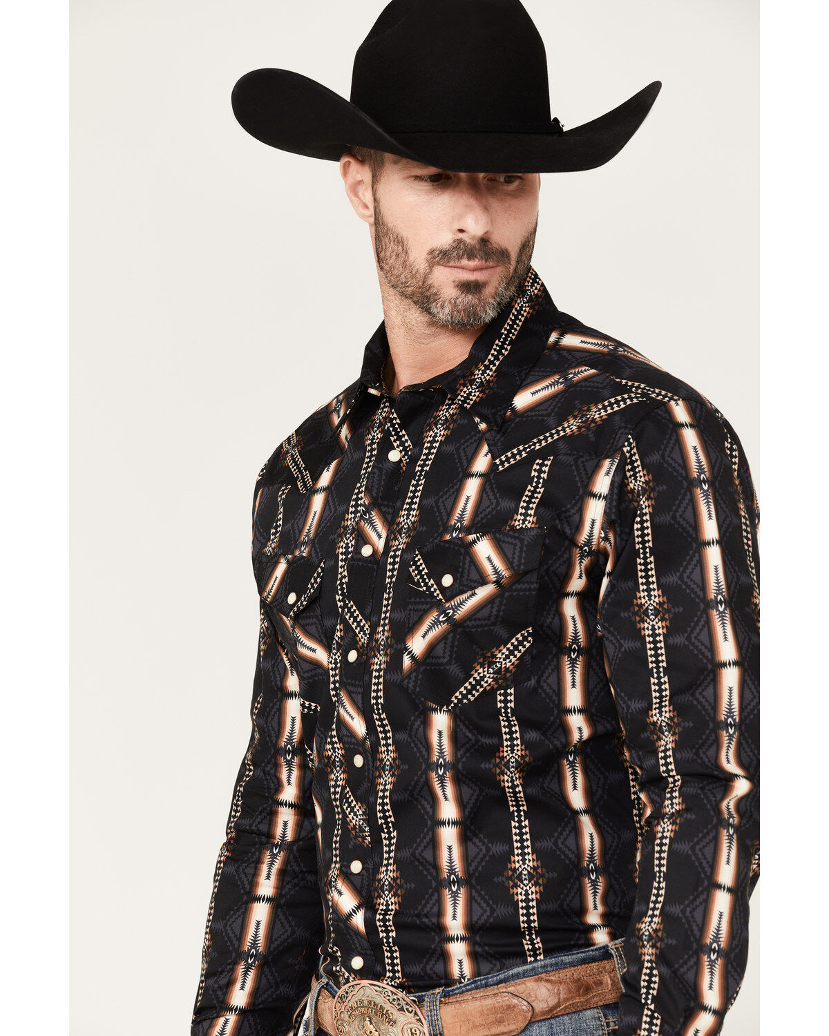 Rock & Roll Denim Men's Southwestern Stretch Long Sleeve Snap Shirt