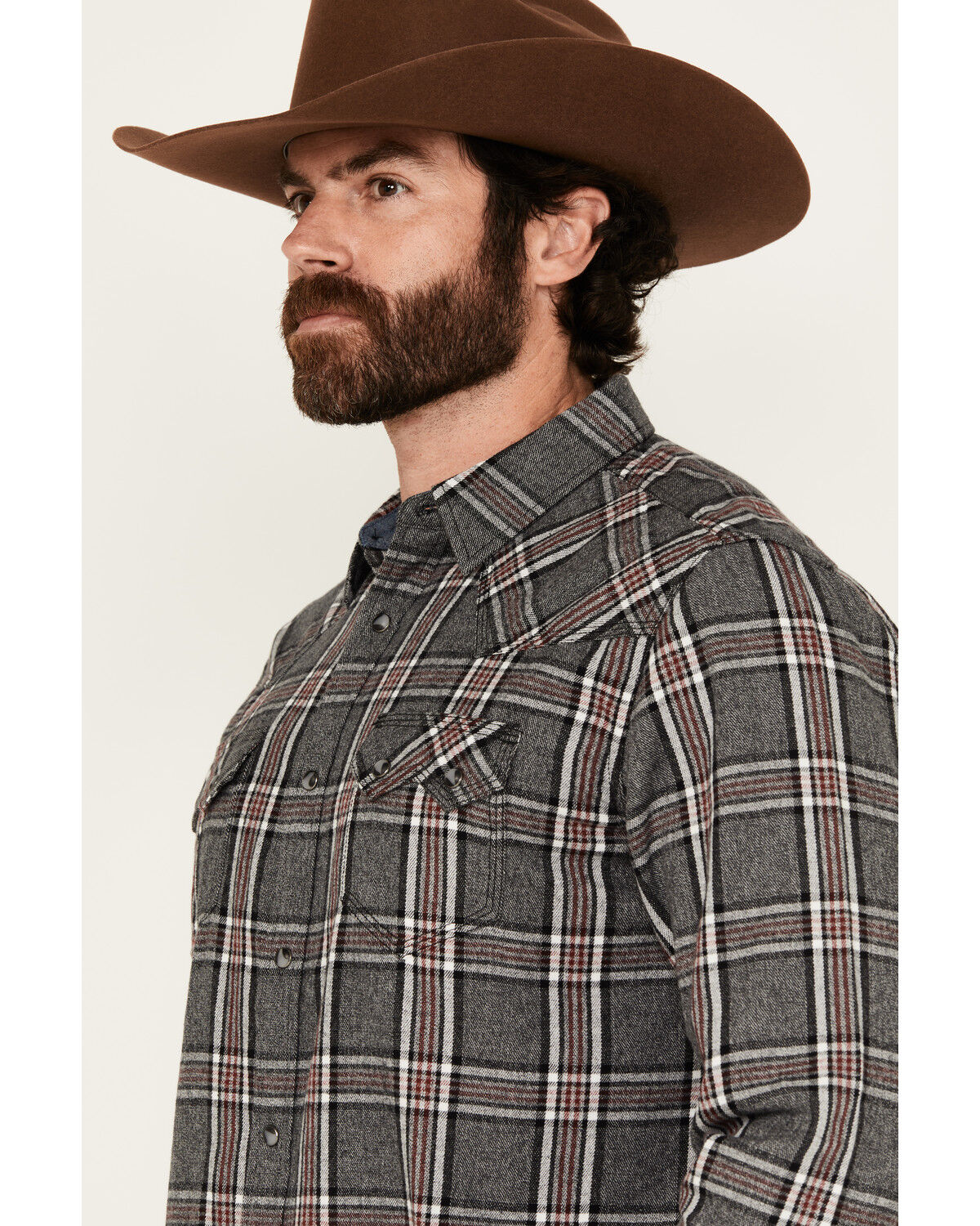 Moonshine Spirit Men's Badger Plaid Print Long Sleeve Snap Western Shirt
