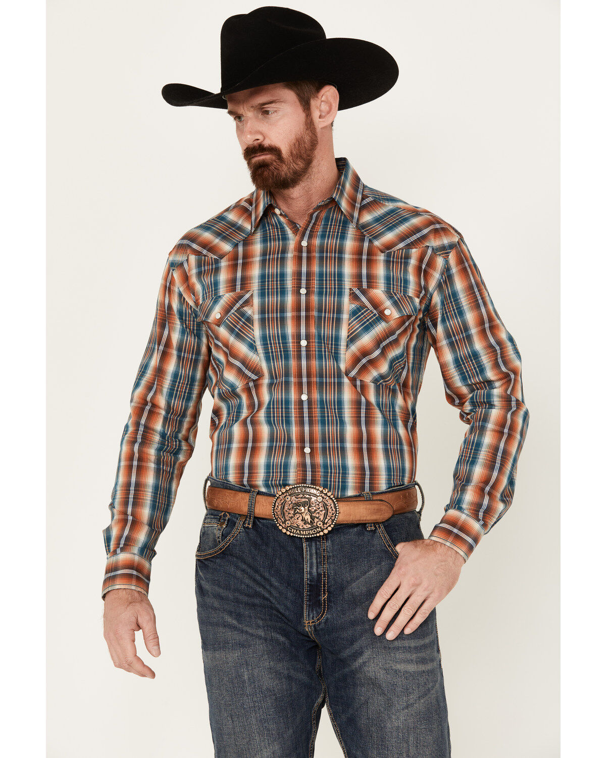 Panhandle Men's Plaid Print Long Sleeve Snap Stretch Western Shirt - Big