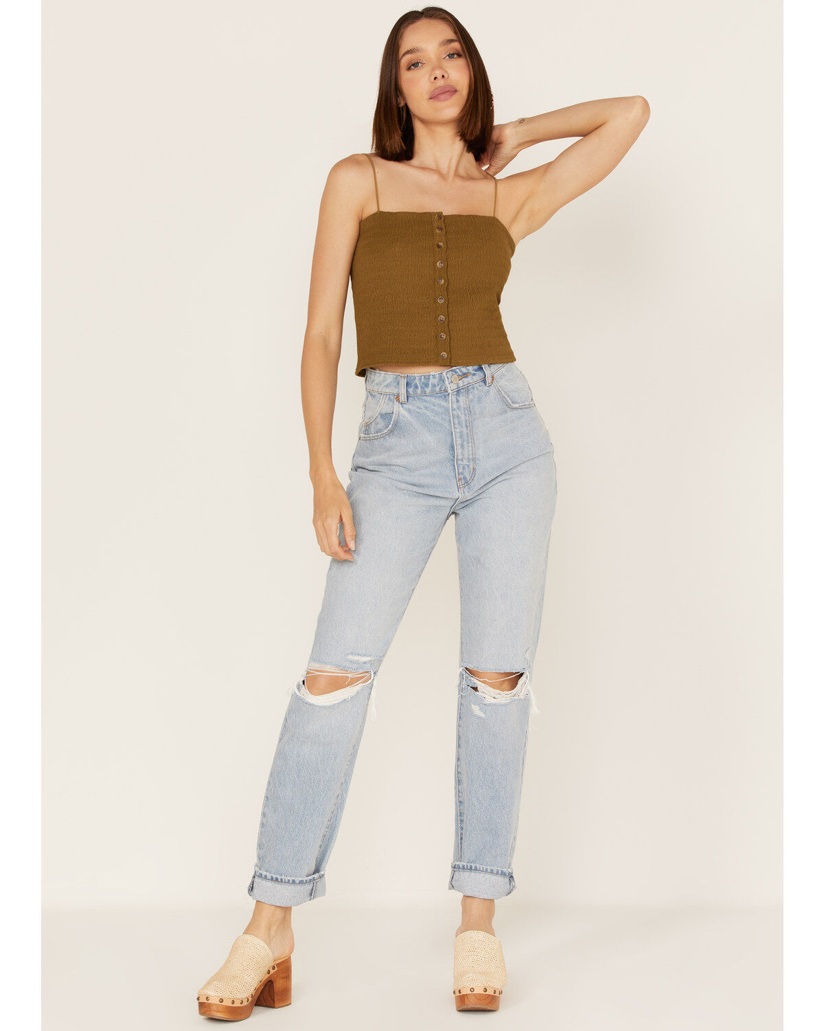 Cleo + Wolf Women's Smocked Button Front Tank