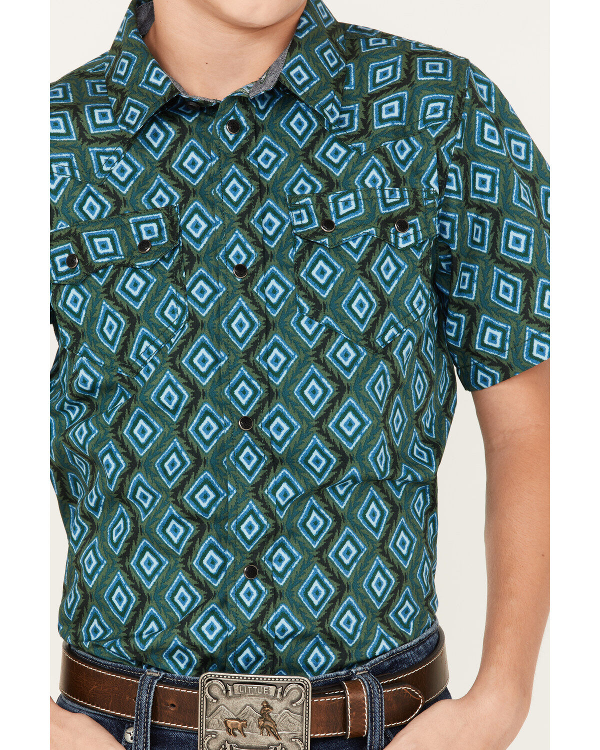 Cody James Boys' Diamond Geo Print Short Sleeve Western Snap Shirt