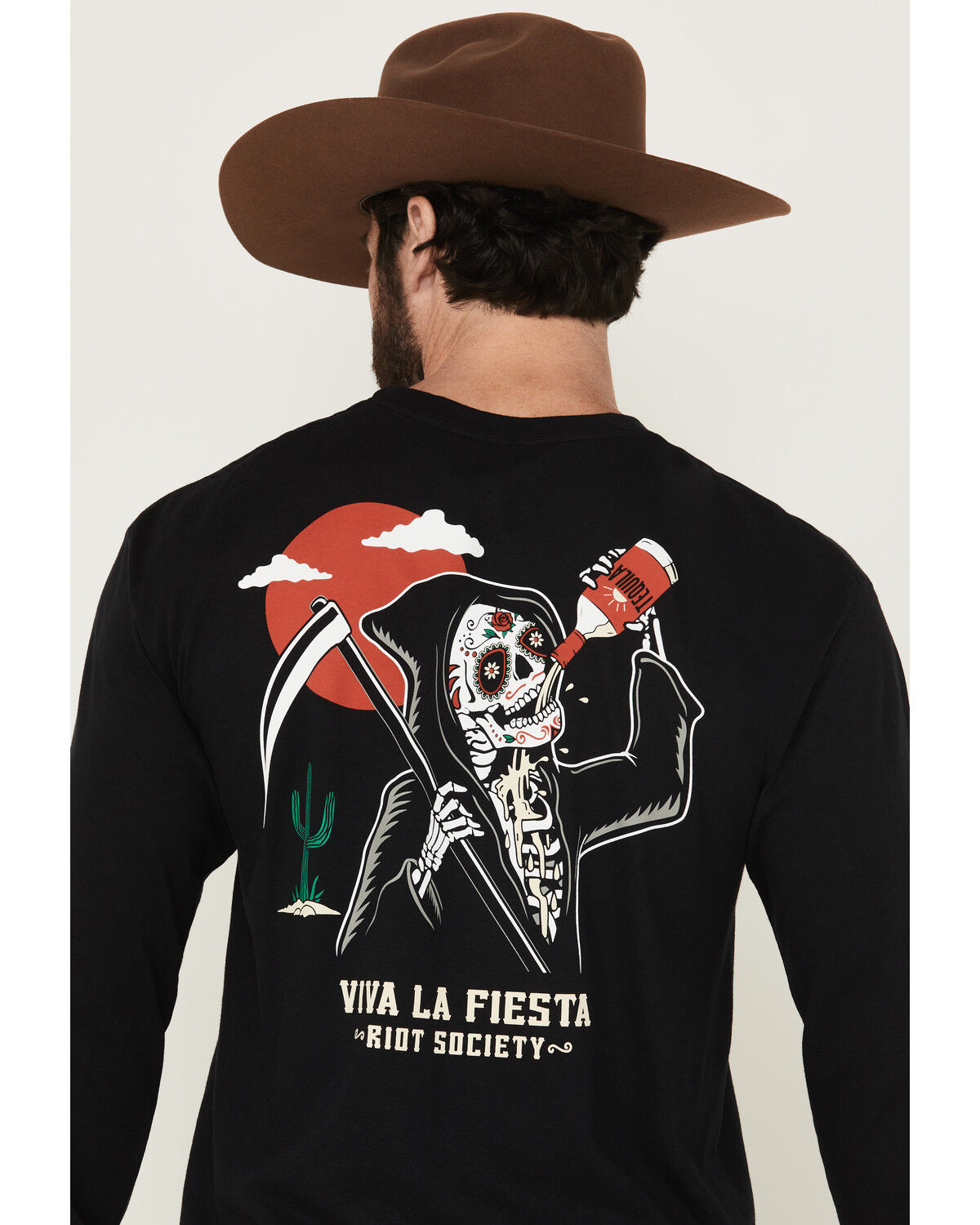 Riot Society Men's Viva La Fiesta Reaper Long Sleeve Graphic T-Shirt