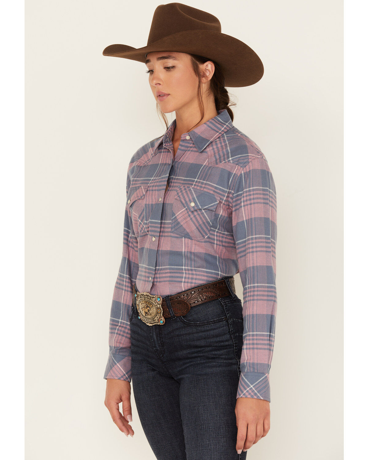 Wrangler Women's Boot Barn Exclusive Plaid Print Long Sleeve Western Flannel Pearl Snap Shirt