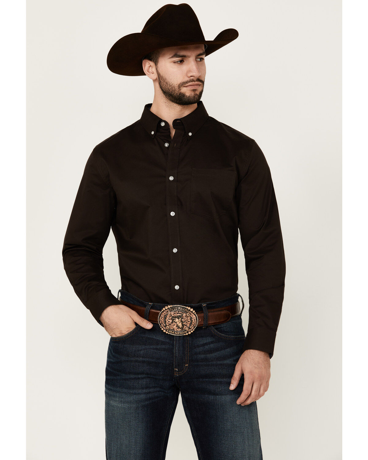 Cody James Men's Basic Solid Long Sleeve Button-Down Stretch Western Shirt