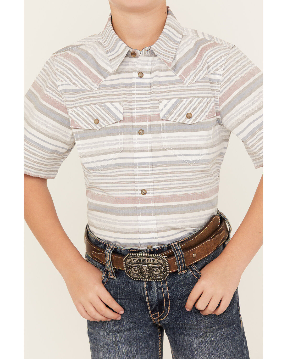 Cody James Boys' Striped Short Sleeve Snap Western Shirt