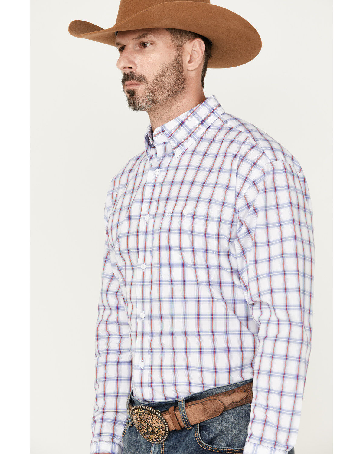 George Strait by Wrangler Men's Plaid Print Long Sleeve Button-Down Western Shirt - Tall