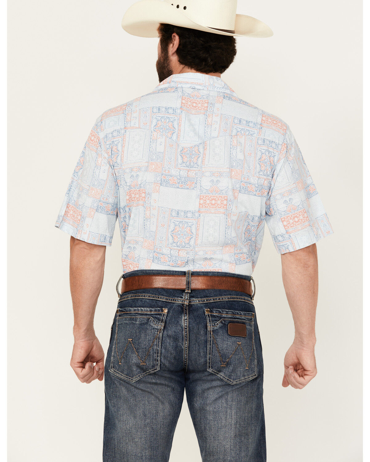 Wrangler Men's Coconut Cowboy Bandana Print Short Sleeve Snap Western Shirt