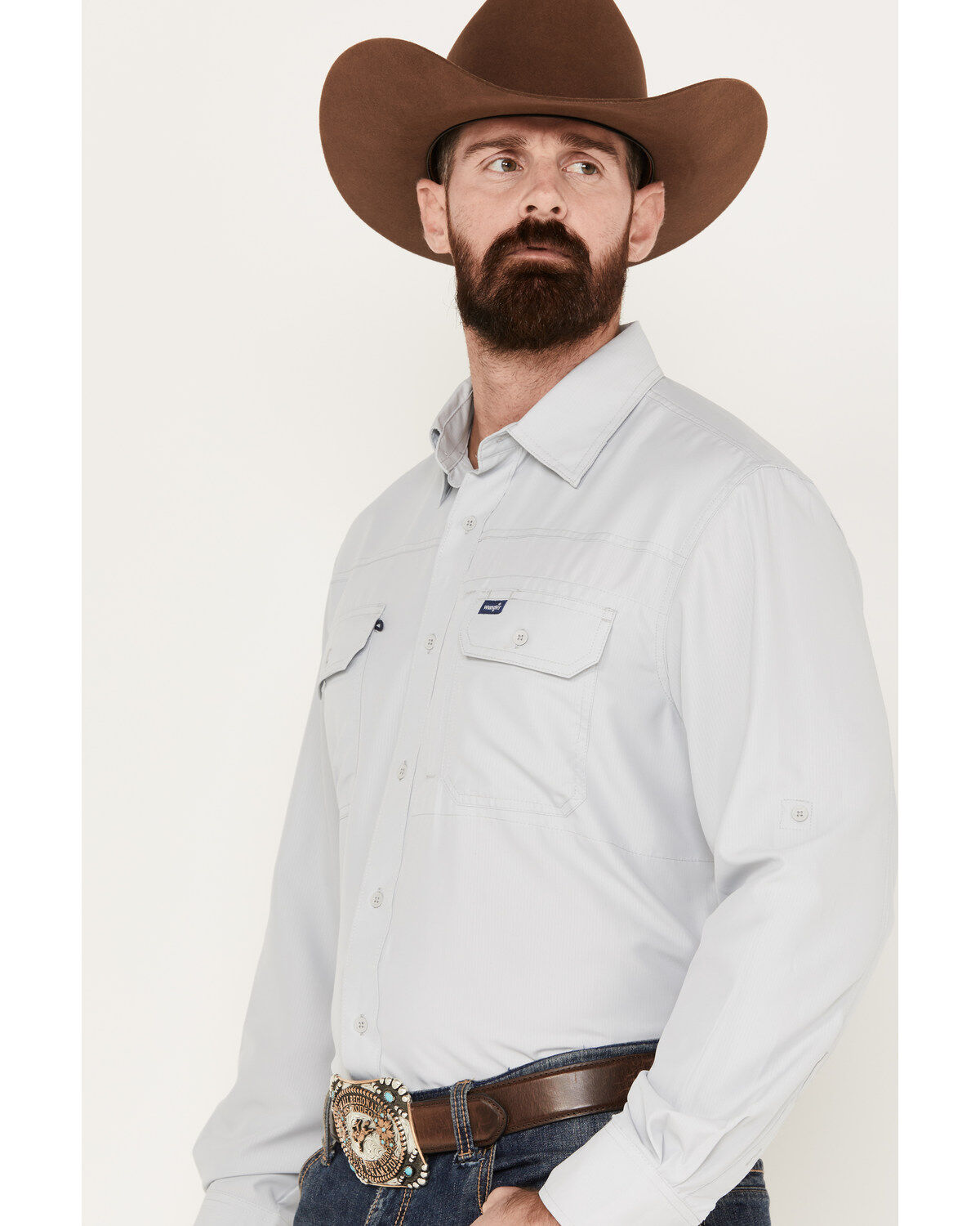 Wrangler Men's Solid Performance Long Sleeve Button-Down Shirt