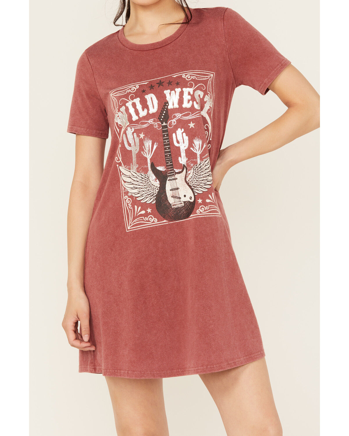 Blended Women's Wild West Short Sleeve Graphic Mini T-Shirt Dress