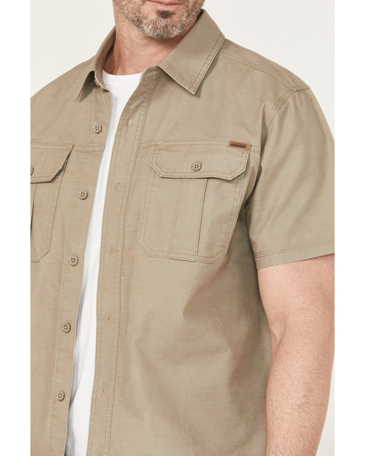 Lucky Brand Workwear Men's Slub Canvas Short Sleeve Button-Down Work Shirt