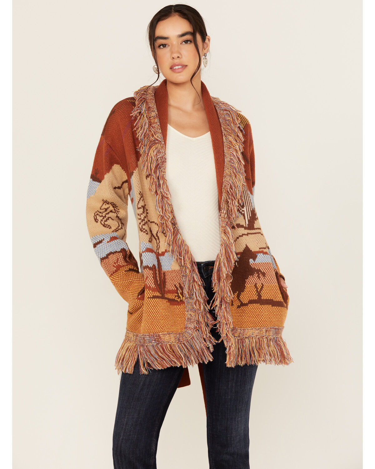 Idyllwind Women's Minette Western Scenic Fringe Cardigan