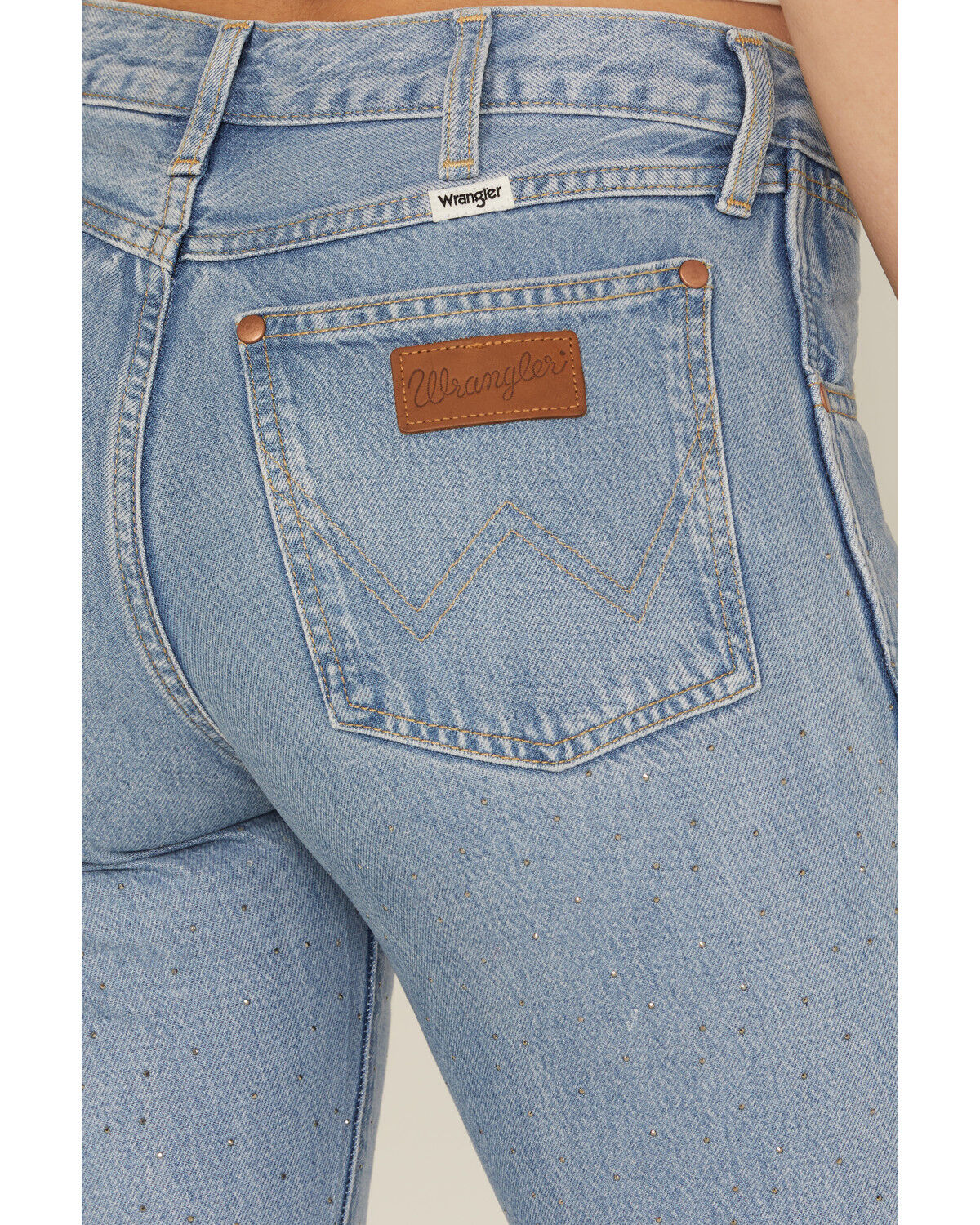 Wrangler Women's Light Wash Make It Shine Embellished Mid Rise Straight Denim Jeans