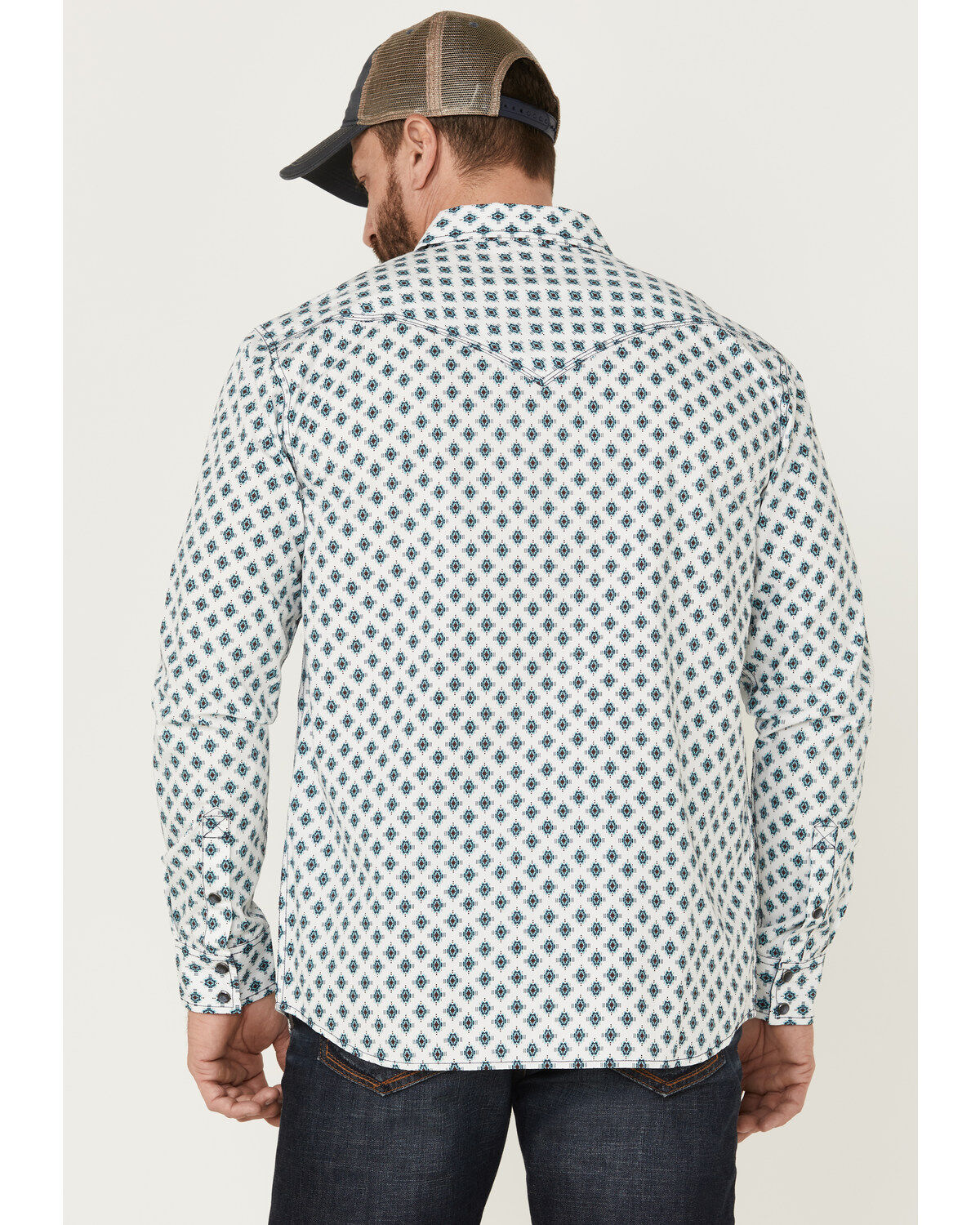 Moonshine Spirit Men's Southwestern Geo Print Long Sleeve Snap Western Shirt