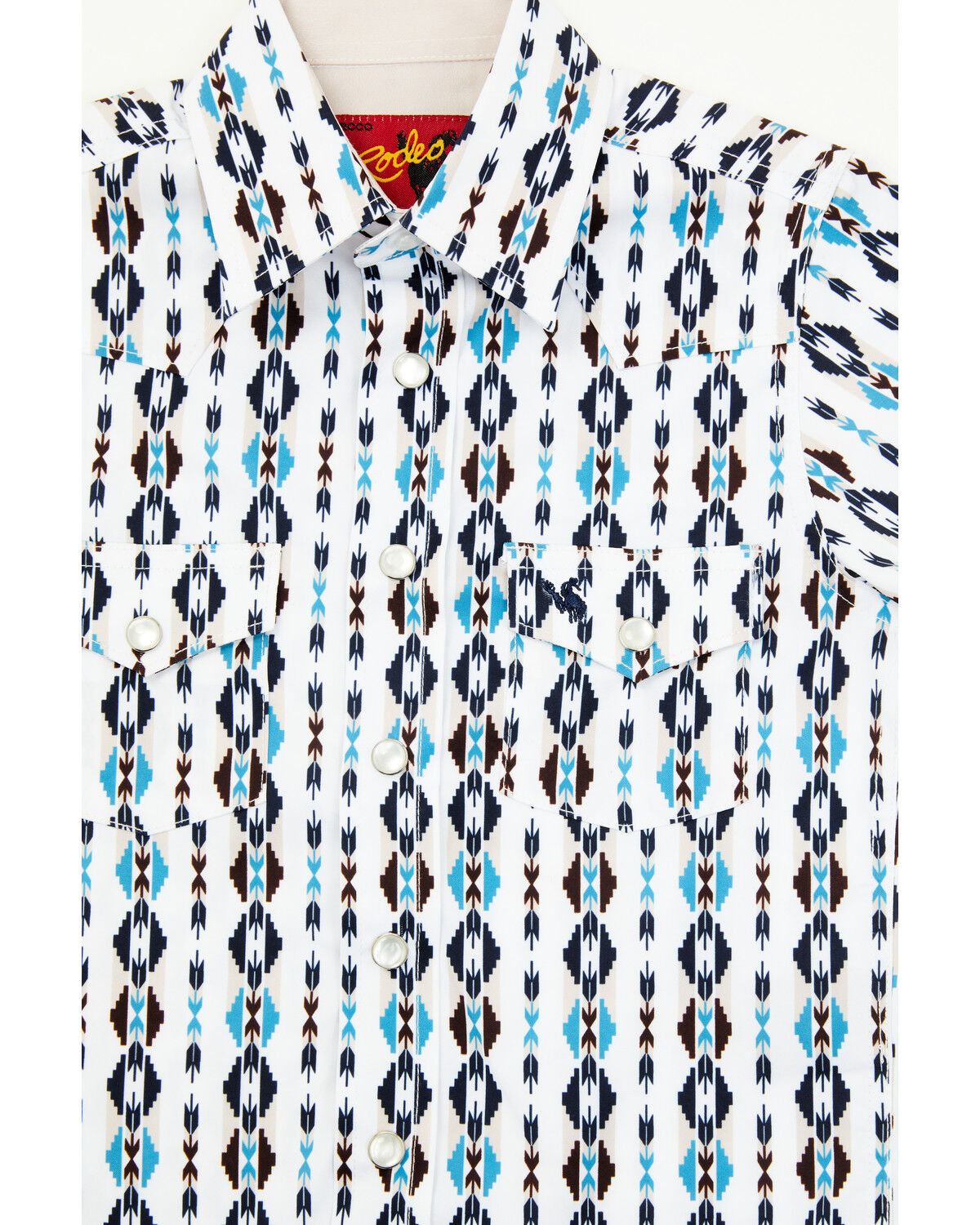 Rodeo Clothing Little Boys' Striped Southwestern Print Short Sleeve Snap Stretch Western Shirt